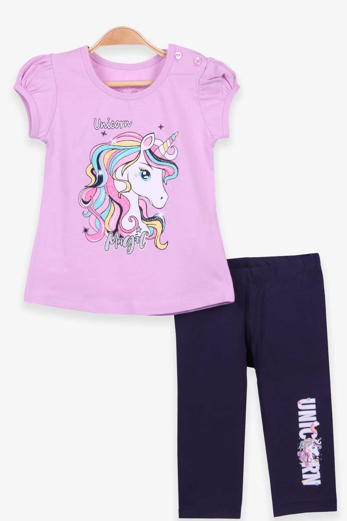 Breeze Kız Çocuk Kapri Taytlı Takım Unicorn Eflatun (2-6 Yaş)