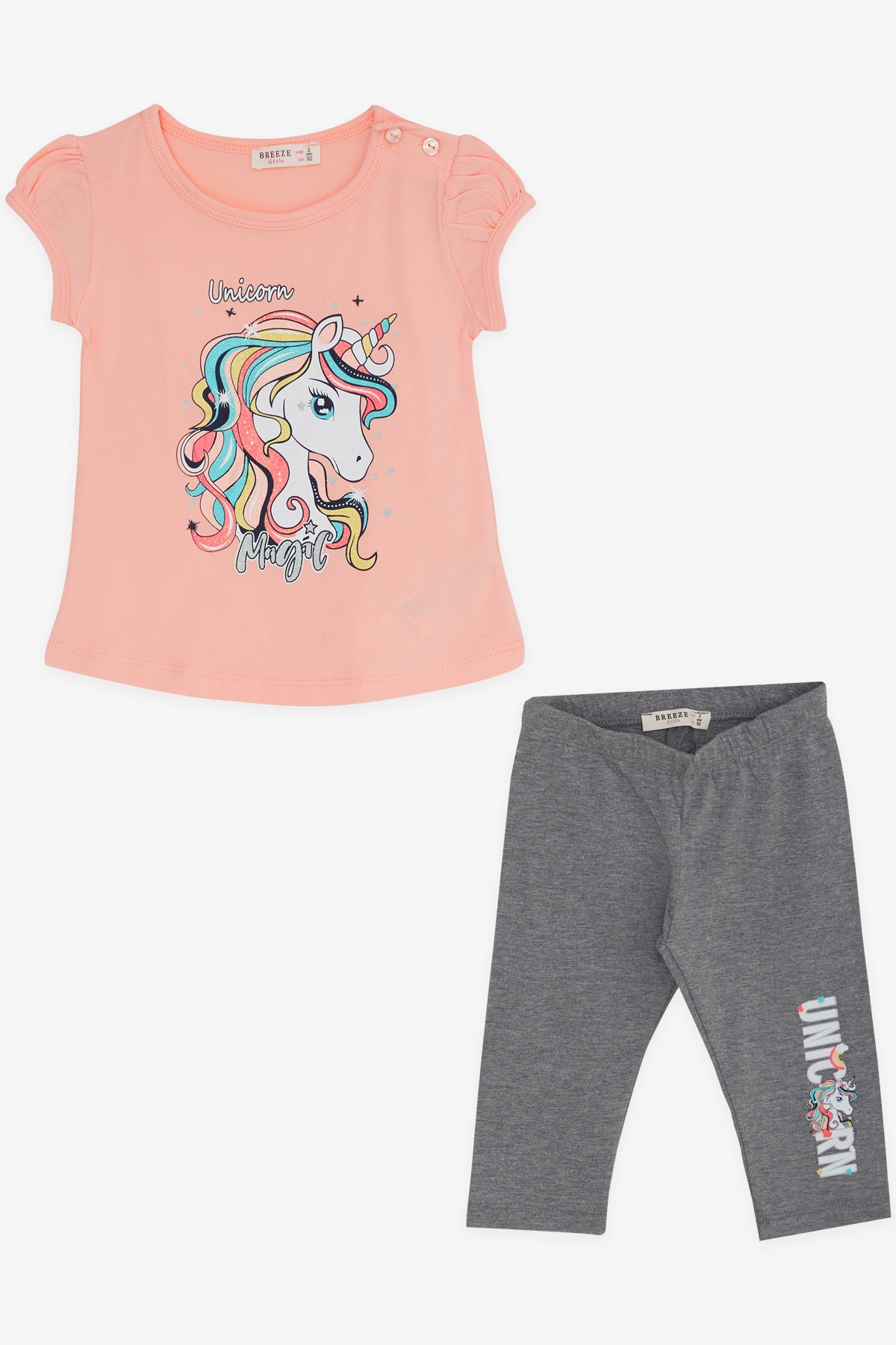 Breeze Kız Çocuk Kapri Taytlı Takım Unicorn Somon (2-6 Yaş)