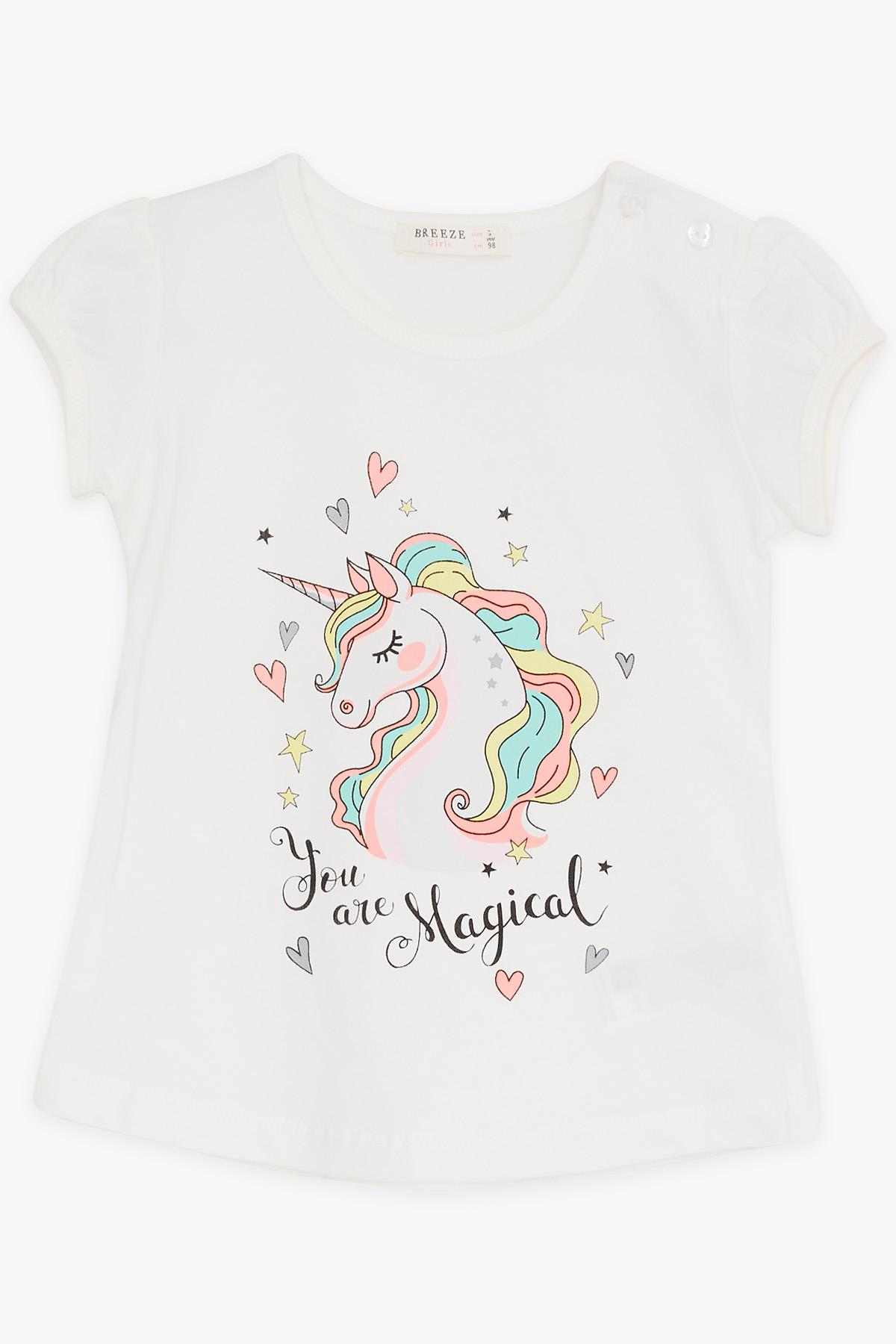 Breeze Kız Çocuk Kapri Taytlı Takım Unicorn Baskılı Ekru (1.5-5 Yaş)