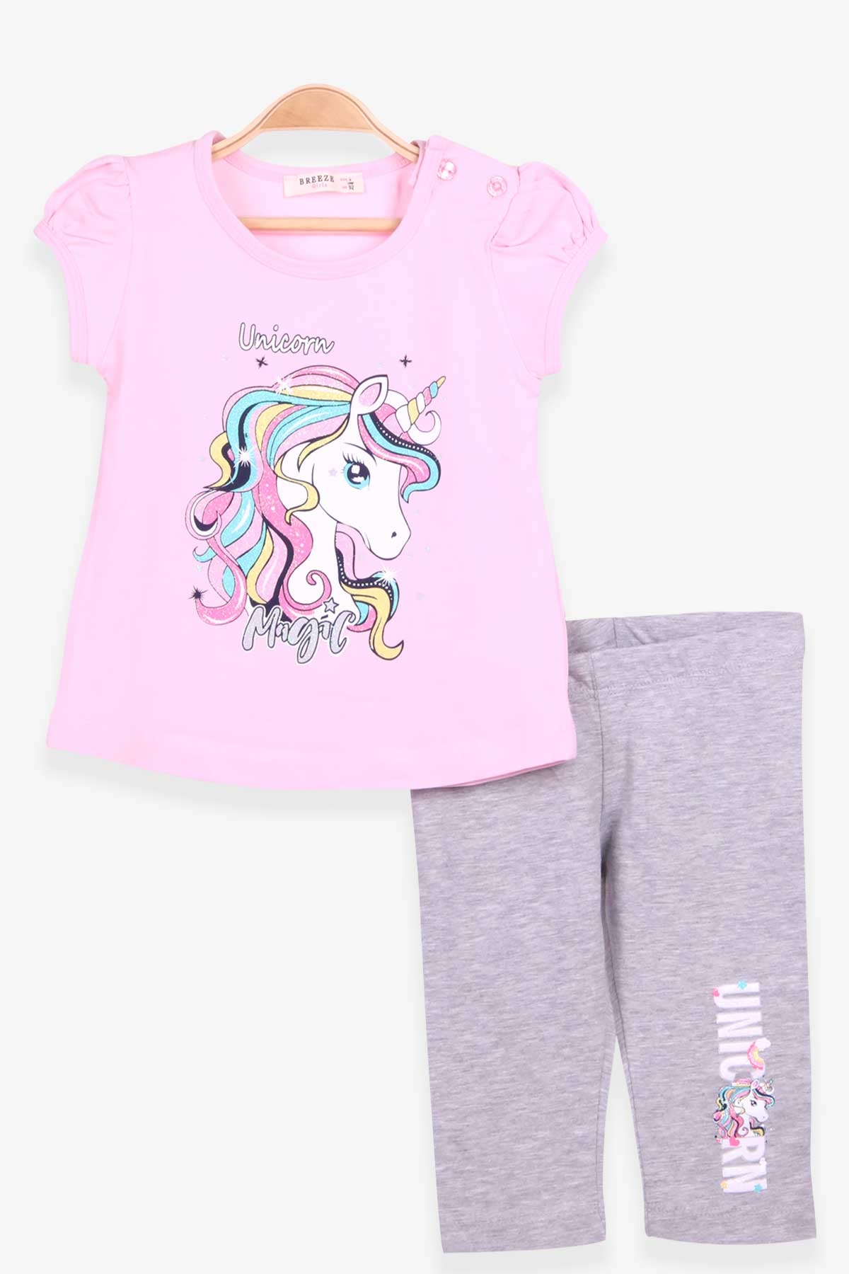 Breeze Kız Çocuk Kapri Taytlı Takım Unicorn Pudra (2-6 Yaş)
