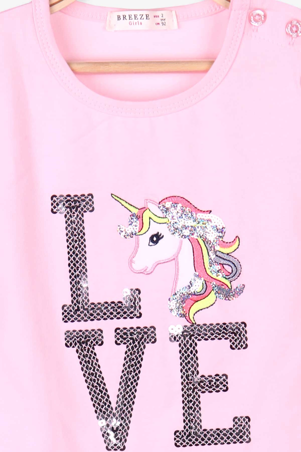 Breeze Kız Çocuk Kapri Taytlı Takım Unicorn Pudra (2-5 Yaş)