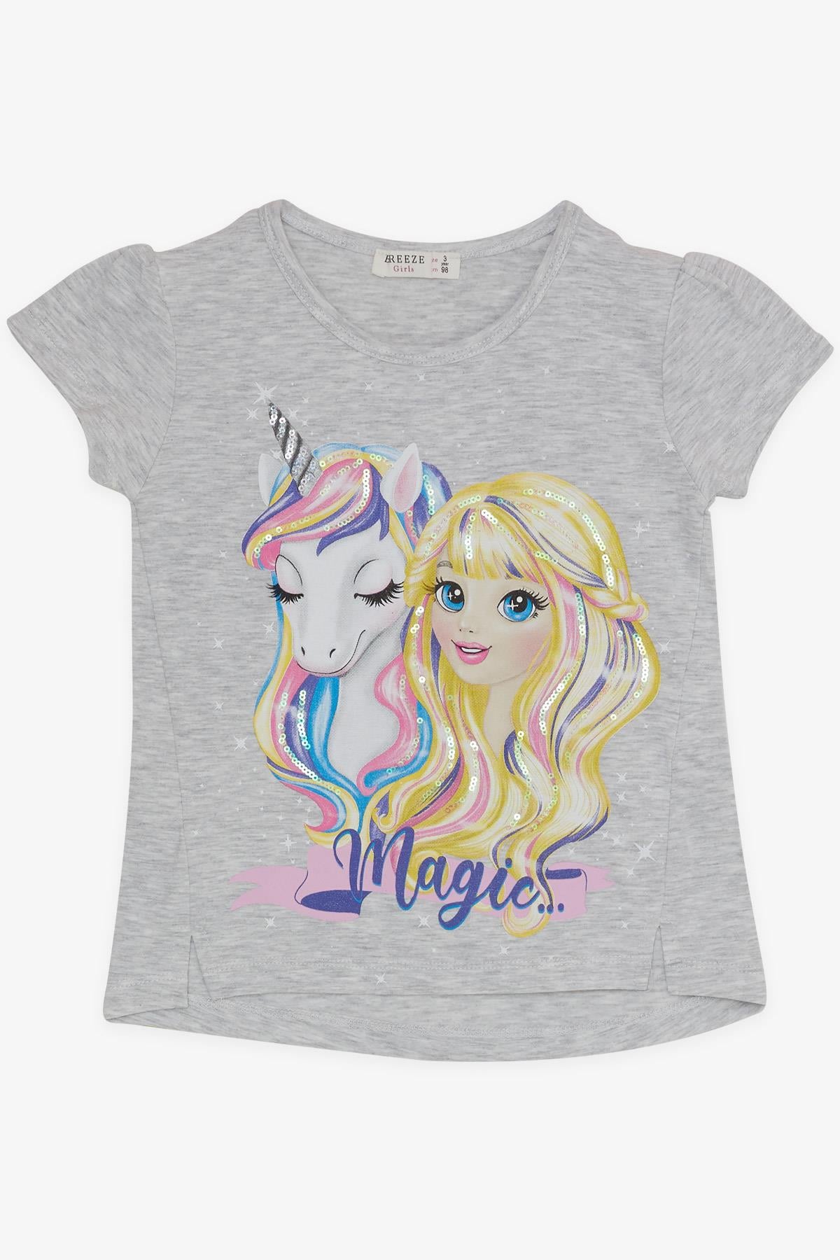Breeze Kız Çocuk Kapri Taytlı Takım Unicorn Baskılı Gri (3-5 Yaş)