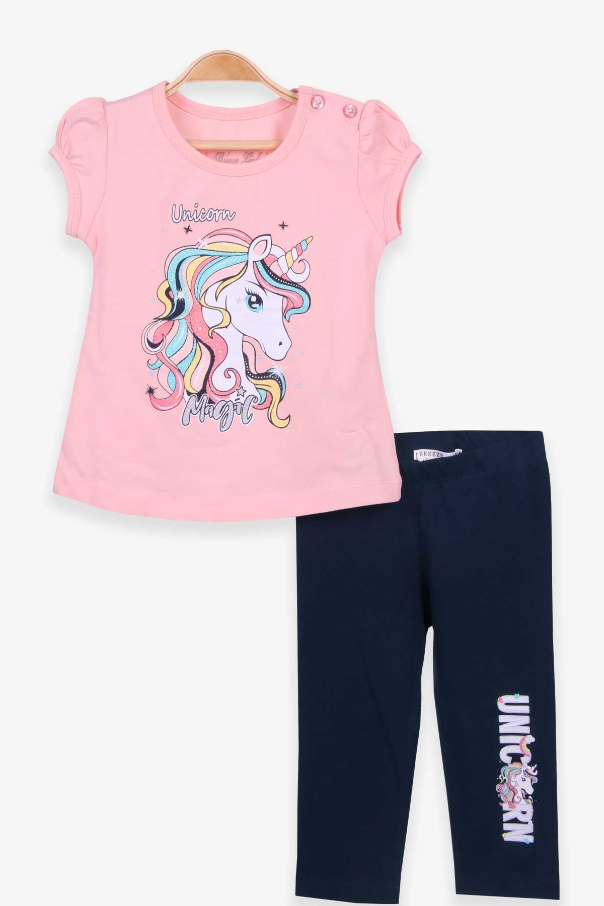 Breeze Kız Çocuk Kapri Taytlı Takım Unicorn Somon (2-6 Yaş)