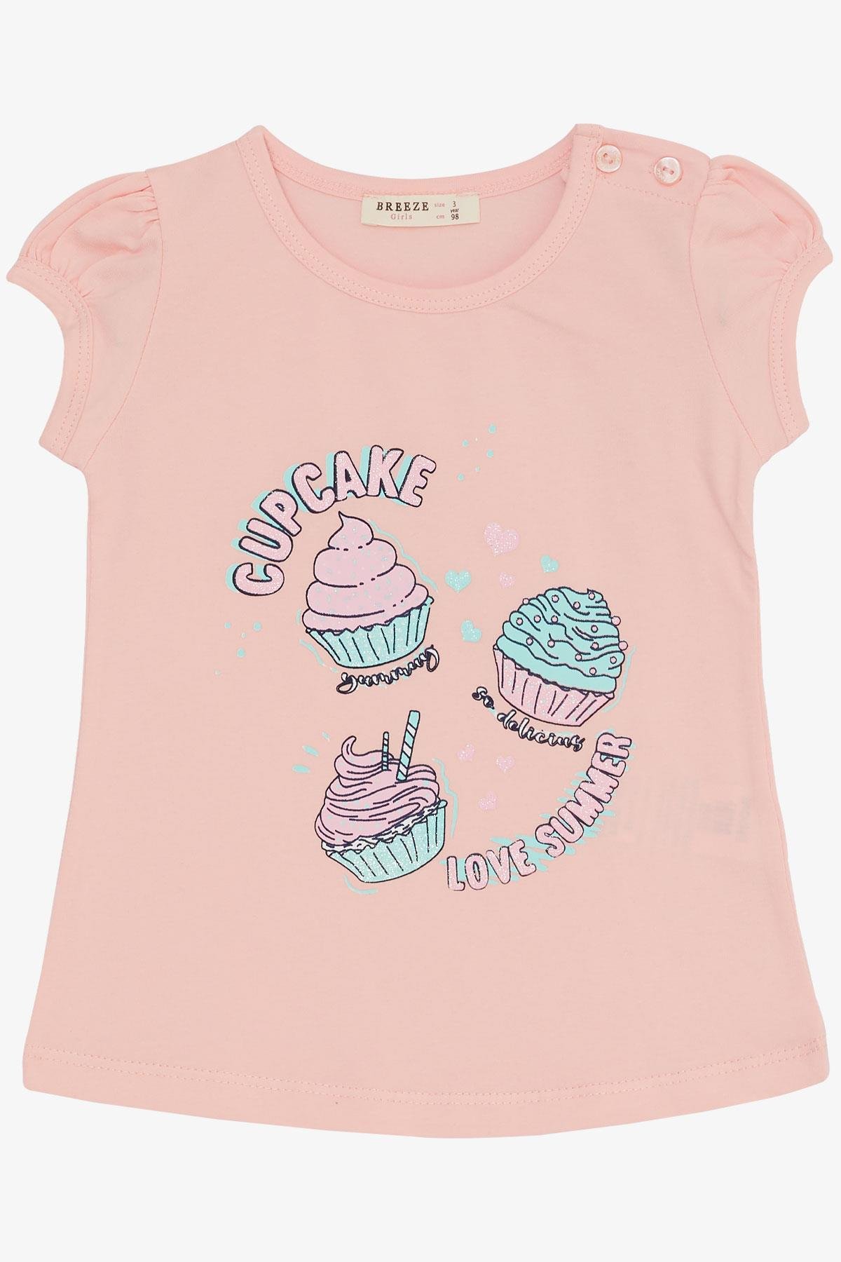 Breeze Kız Çocuk Kapri Taytlı Takım Yaz Temalı Cupcake Baskılı Pembe (1.5-5 Yaş)