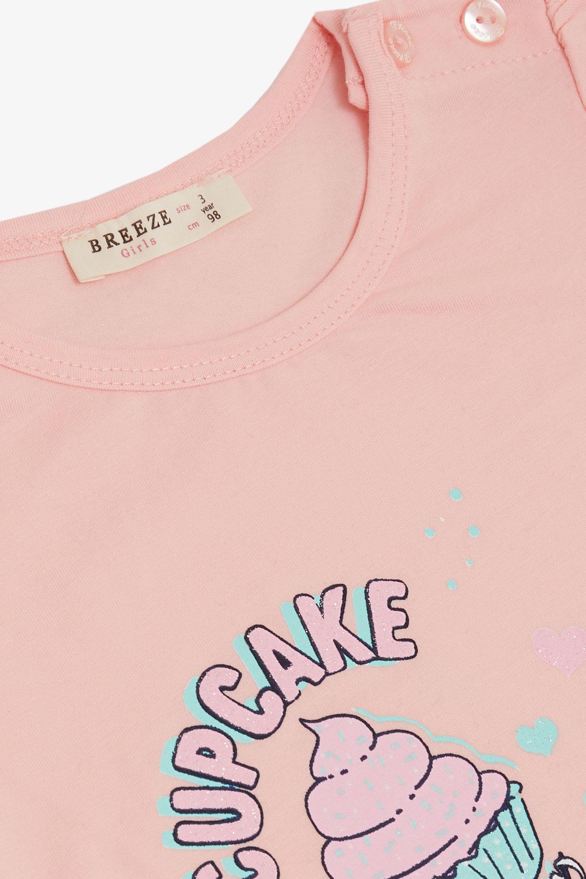 Breeze Kız Çocuk Kapri Taytlı Takım Yaz Temalı Cupcake Baskılı Pembe (1.5-5 Yaş)