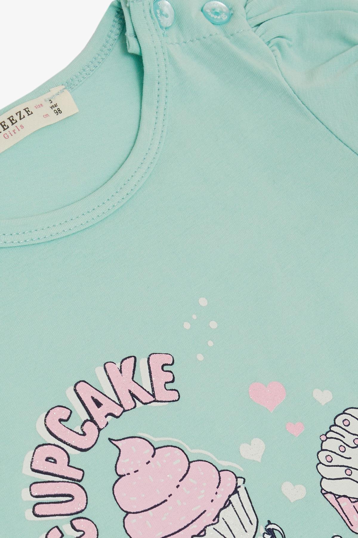 Breeze Kız Çocuk Kapri Taytlı Takım Yaz Temalı Cupcake Baskılı Su Yeşili (1.5-5 Yaş)