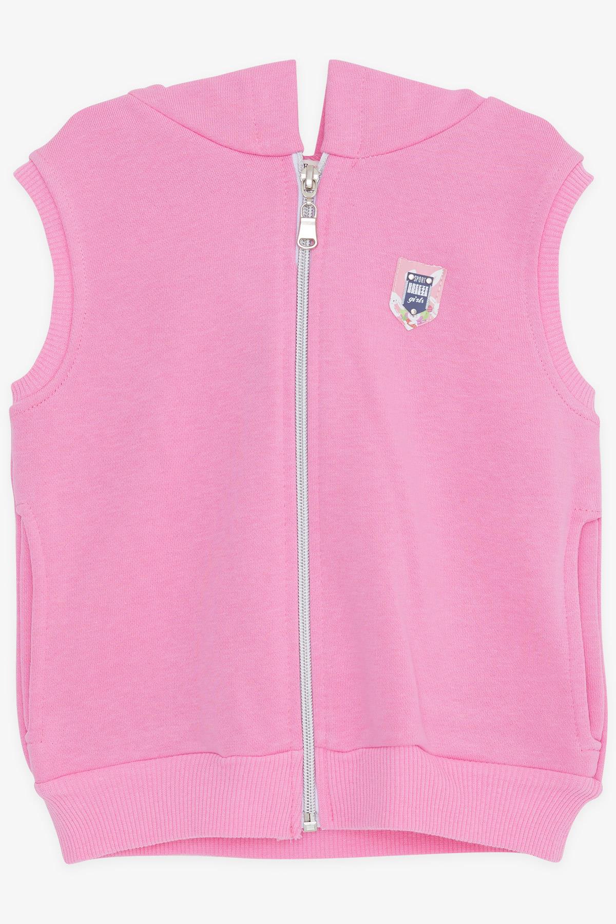 Breeze Kız Çocuk Kapüşonlu Yelek Fermuarlı Armalı Pembe (3-8 Yaş)