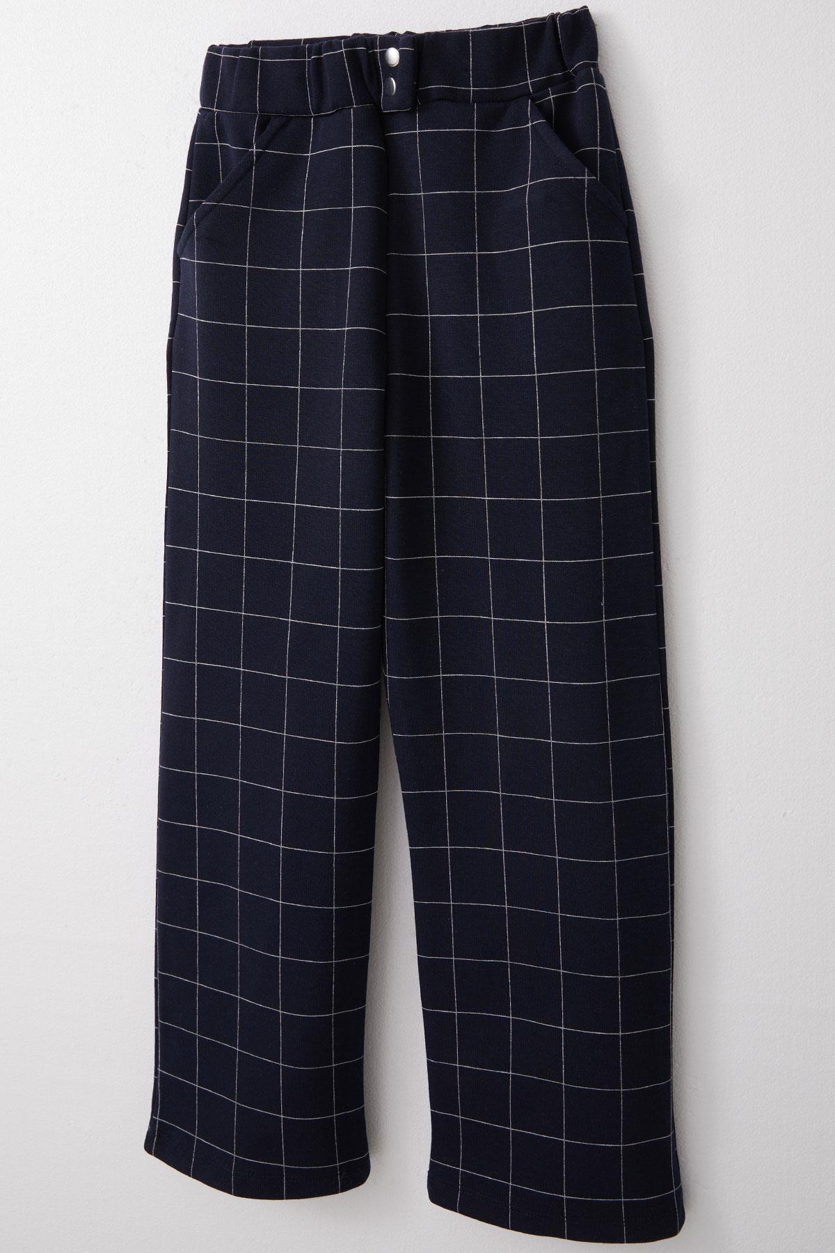 Breeze Kız Çocuk Kare Desenli Pantolon Lacivert (8-14 Yaş)