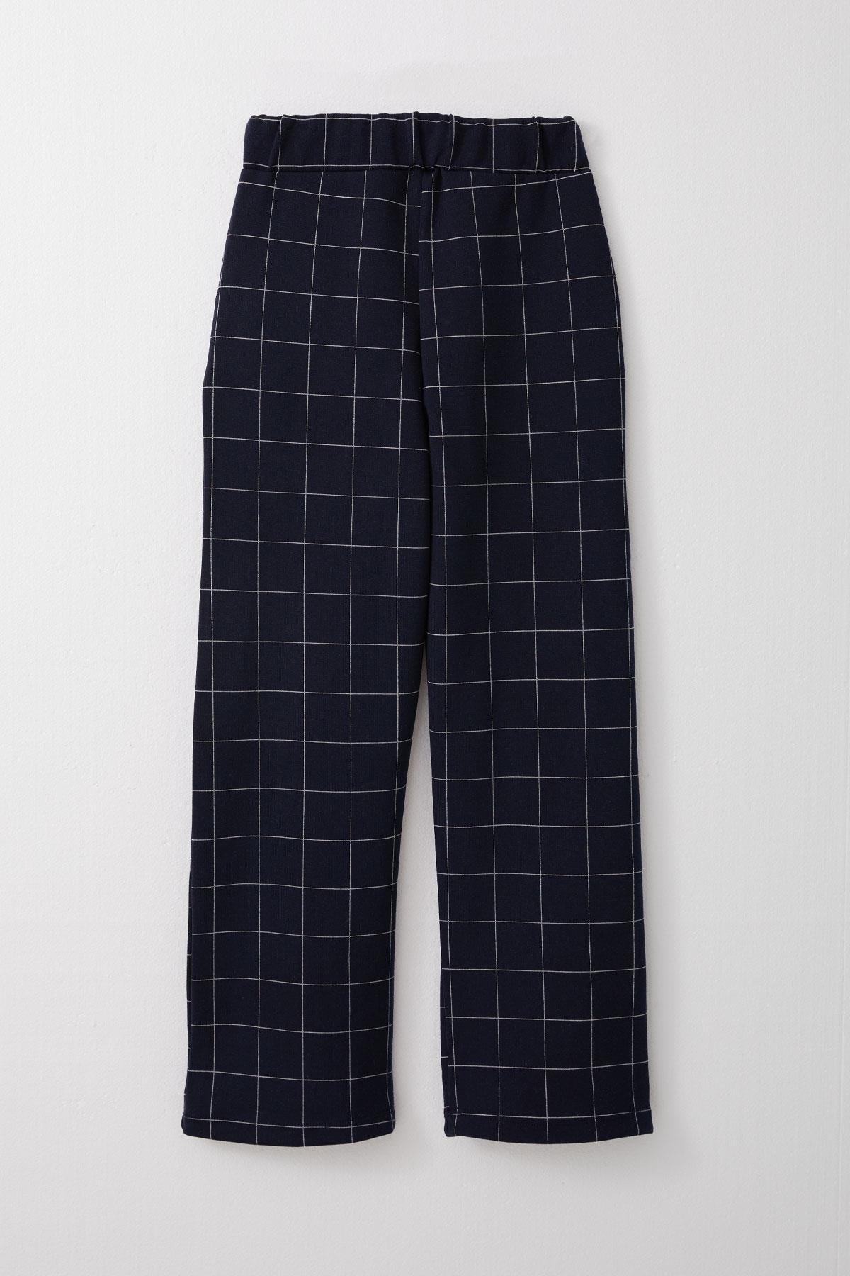 Breeze Kız Çocuk Kare Desenli Pantolon Lacivert (8-14 Yaş)