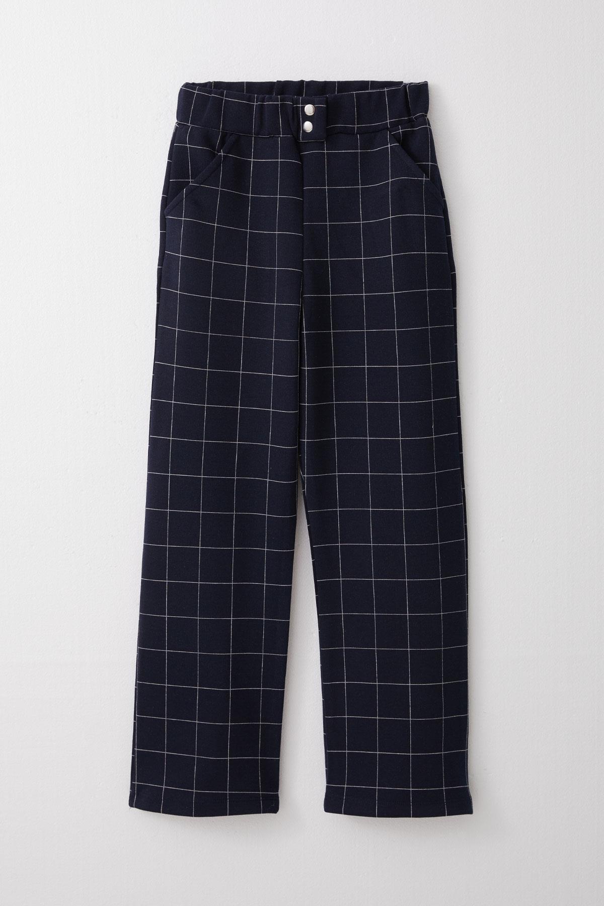 Breeze Kız Çocuk Kare Desenli Pantolon Lacivert (8-14 Yaş)