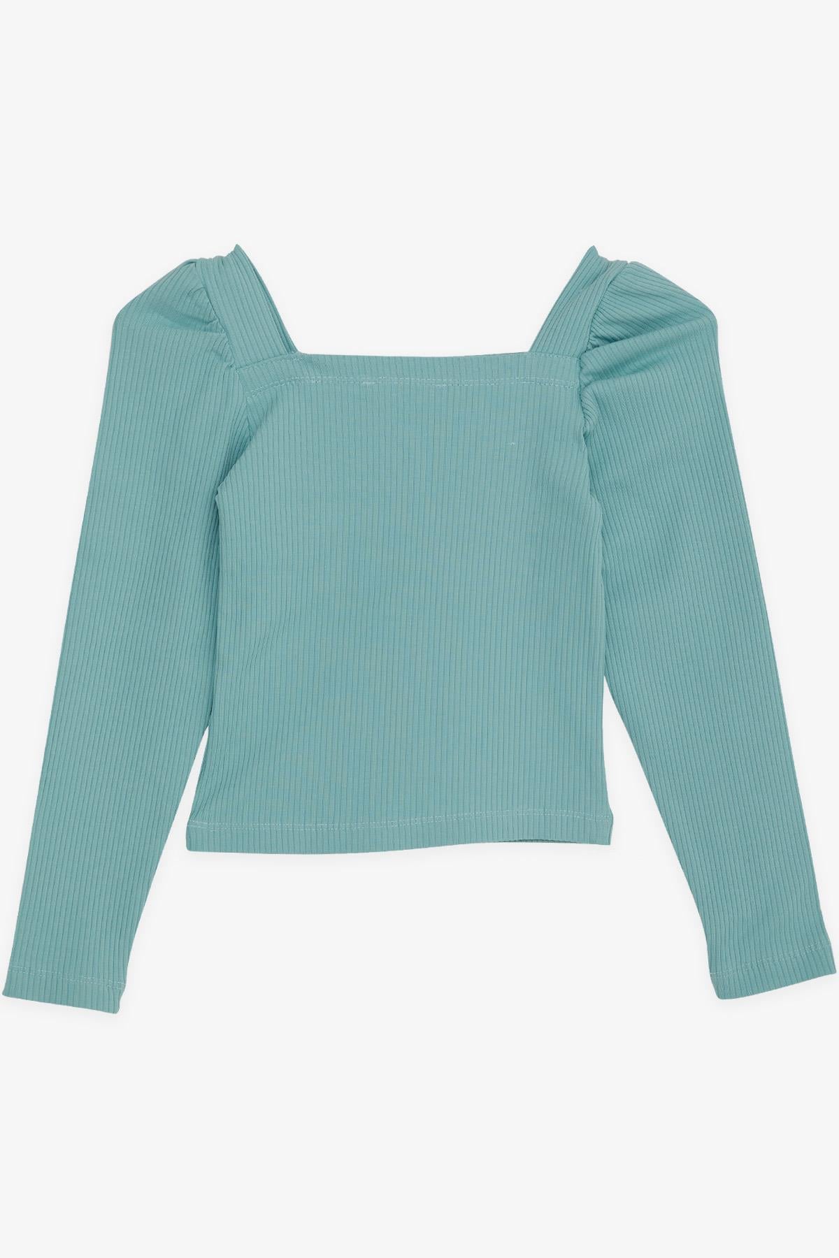 Breeze Kız Çocuk Kare Yaka Uzun Kollu Bluz Fitilli Crop Su Yeşili (8-14 Yaş)