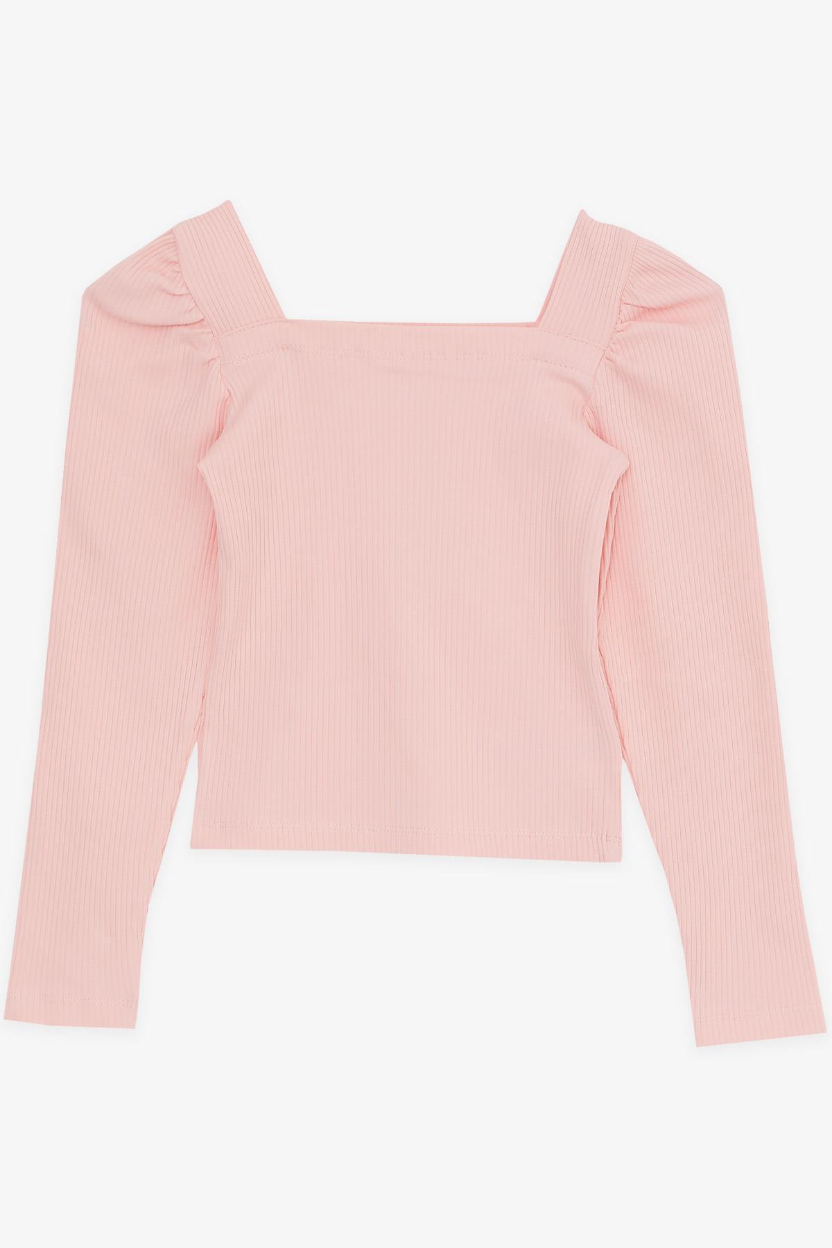 Breeze Kız Çocuk Kare Yaka Uzun Kollu Bluz Fitilli Crop Somon (8-14 Yaş)