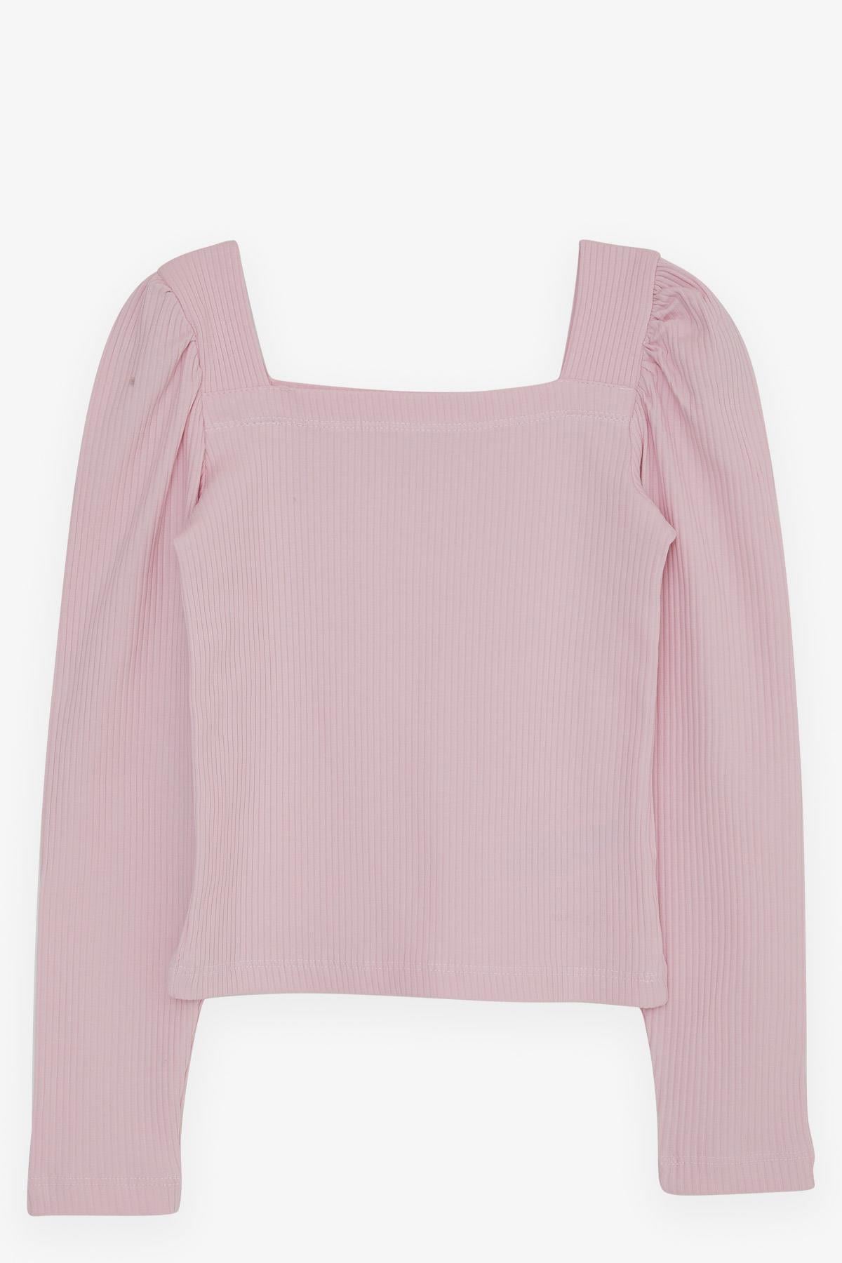 Breeze Kız Çocuk Kare Yaka Uzun Kollu Bluz Fitilli Crop Pembe (8-14 Yaş)