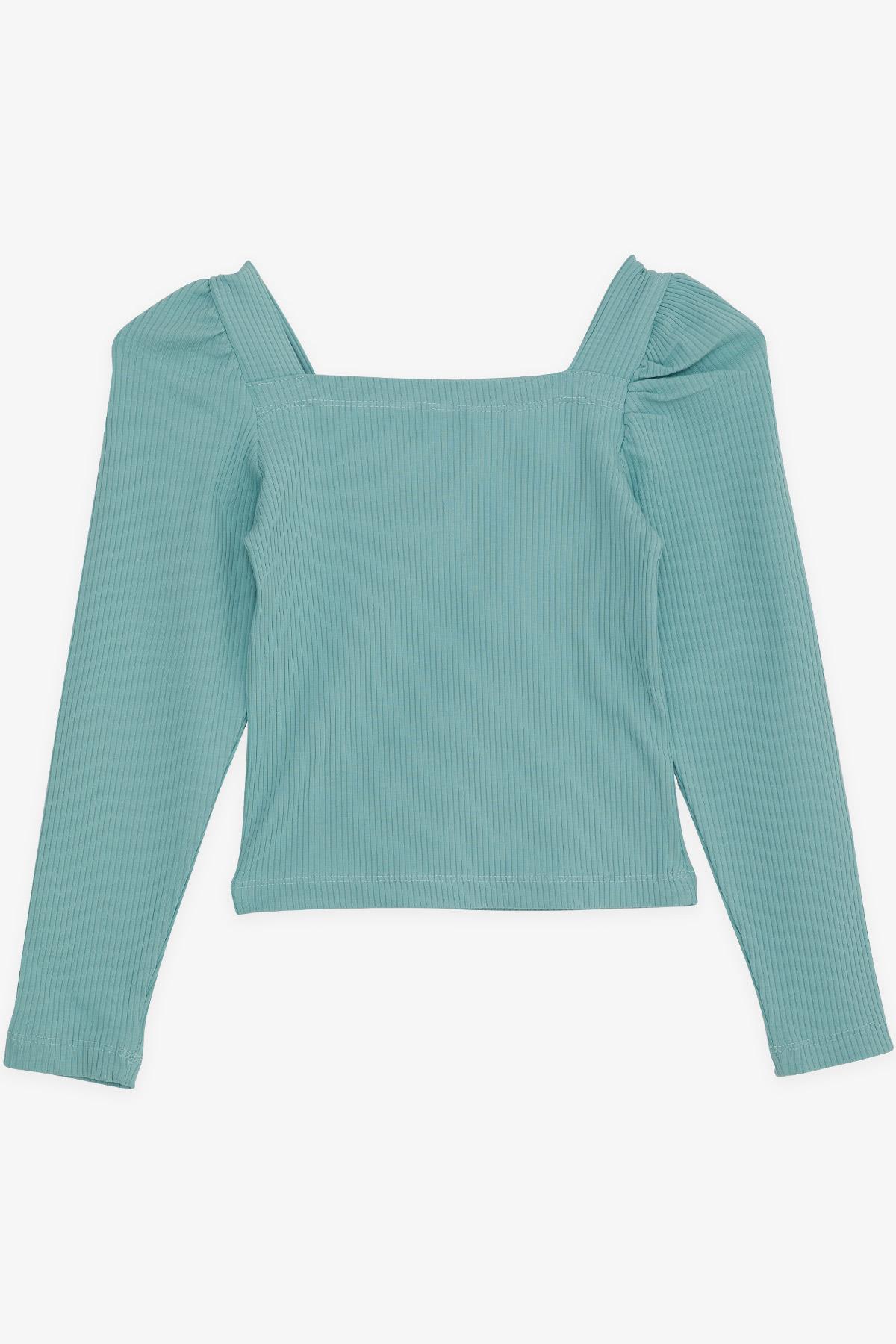 Breeze Kız Çocuk Kare Yaka Uzun Kollu Bluz Fitilli Crop Su Yeşili (8-14 Yaş)