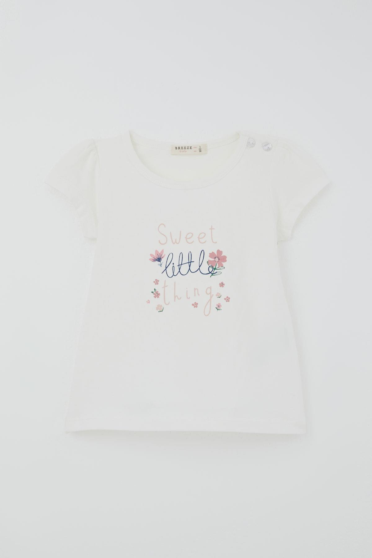 Breeze Kız Çocuk Kısa Kollu Taytlı Takım Çiçek Desenli Ekru (1.5-5 Yaş)