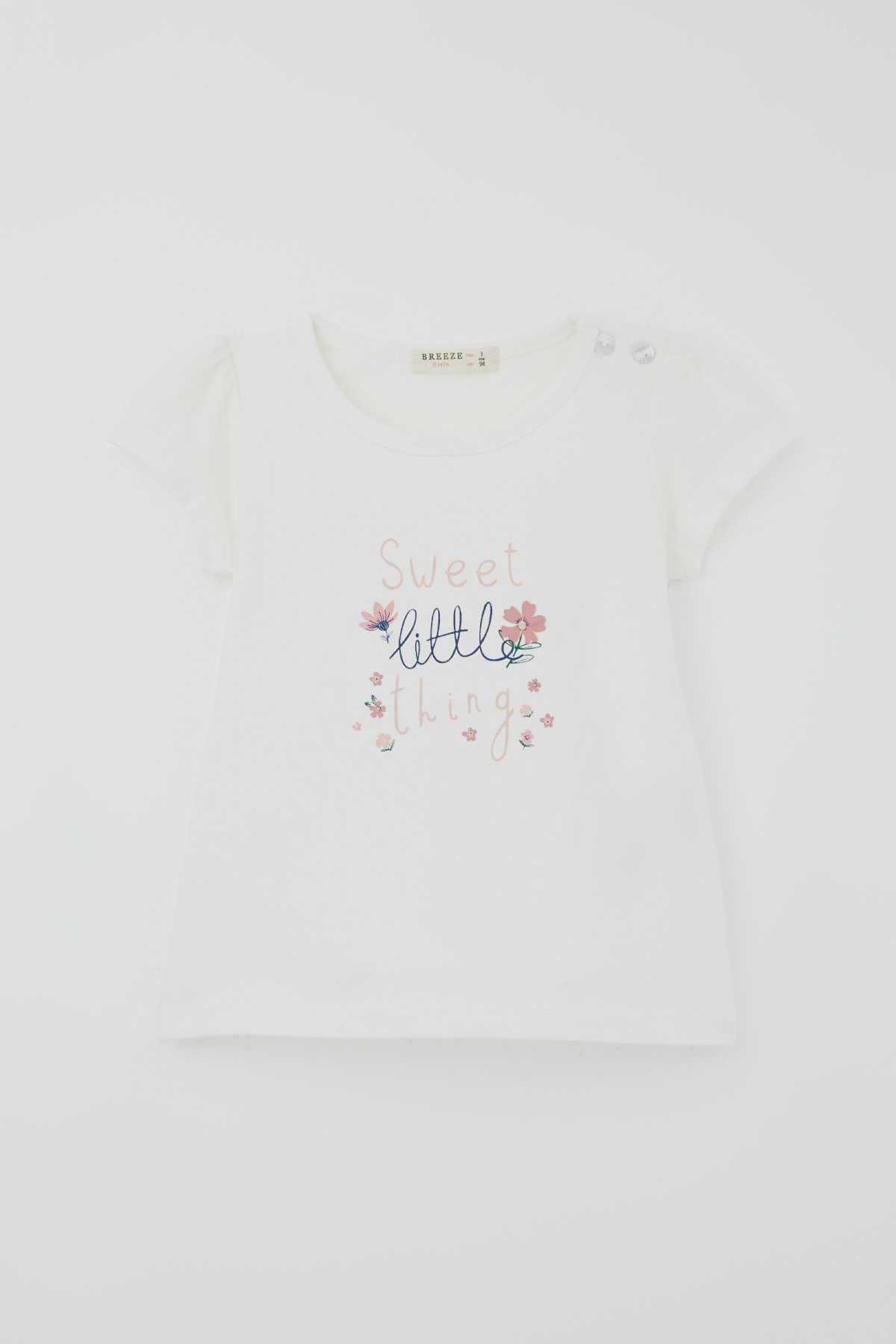 Breeze Kız Çocuk Kısa Kollu Taytlı Takım Çiçek Desenli Ekru (1.5-5 Yaş)