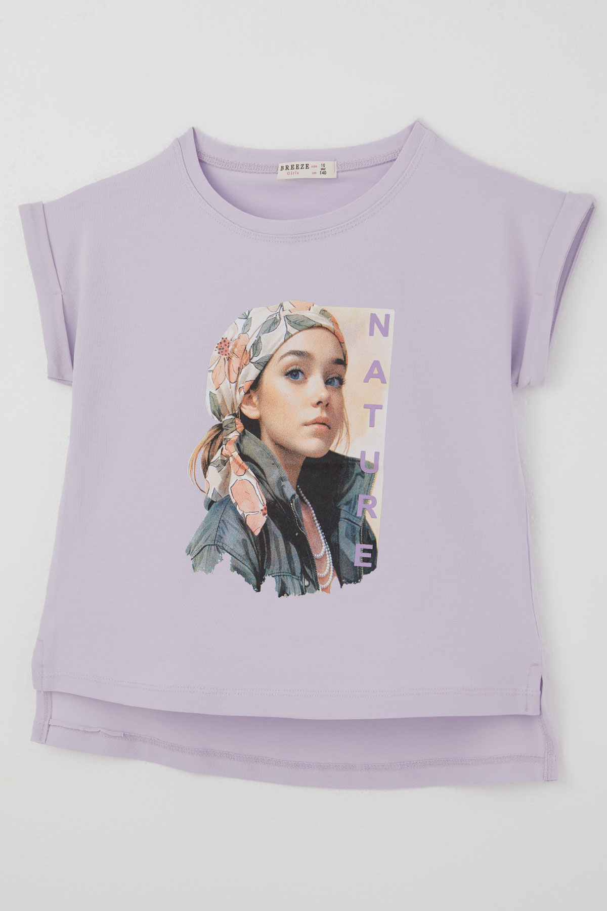 Breeze Kız Çocuk Kısa Kollu Tişört Doğa Temalı Kız Figürlü Lila (10-16 Yaş)
