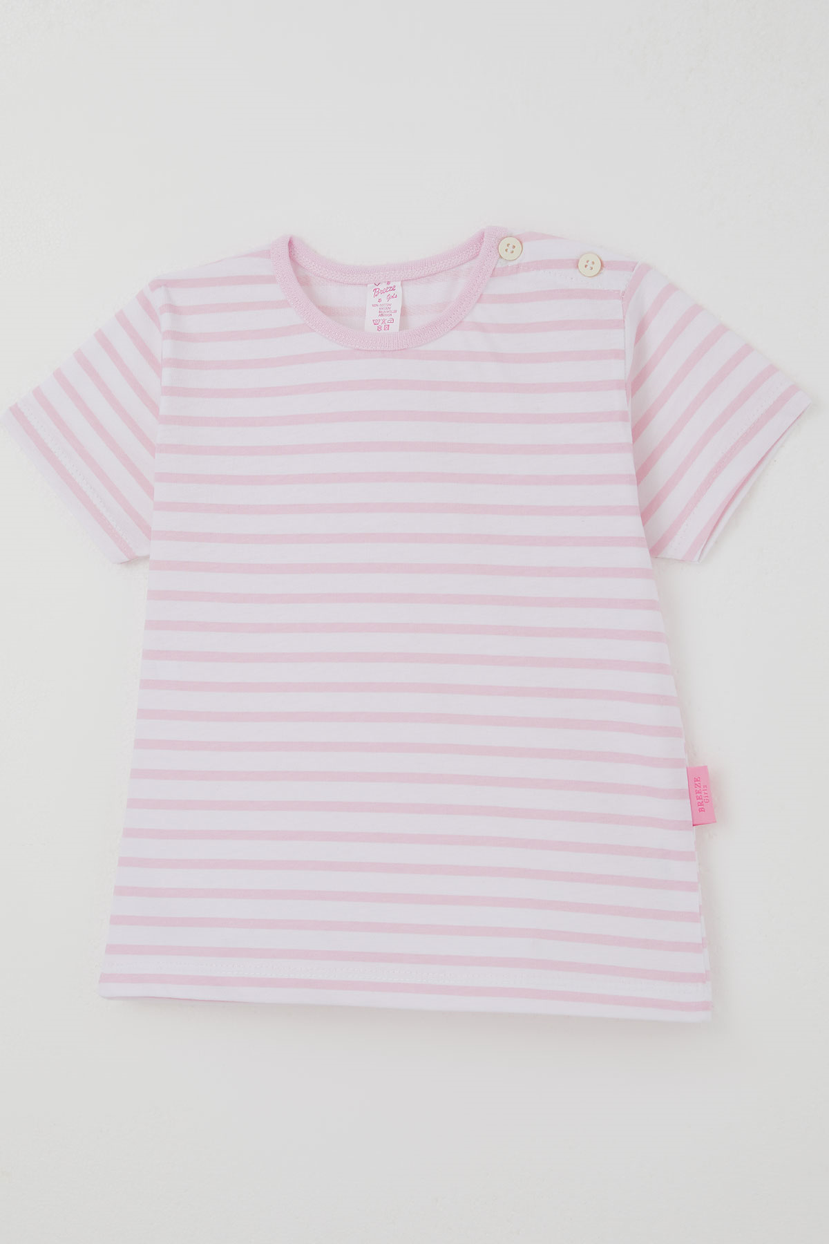 Breeze Kız Çocuk Kısa Kollu Tişört Patlı Çizgili Pembe (1-3 Yaş)