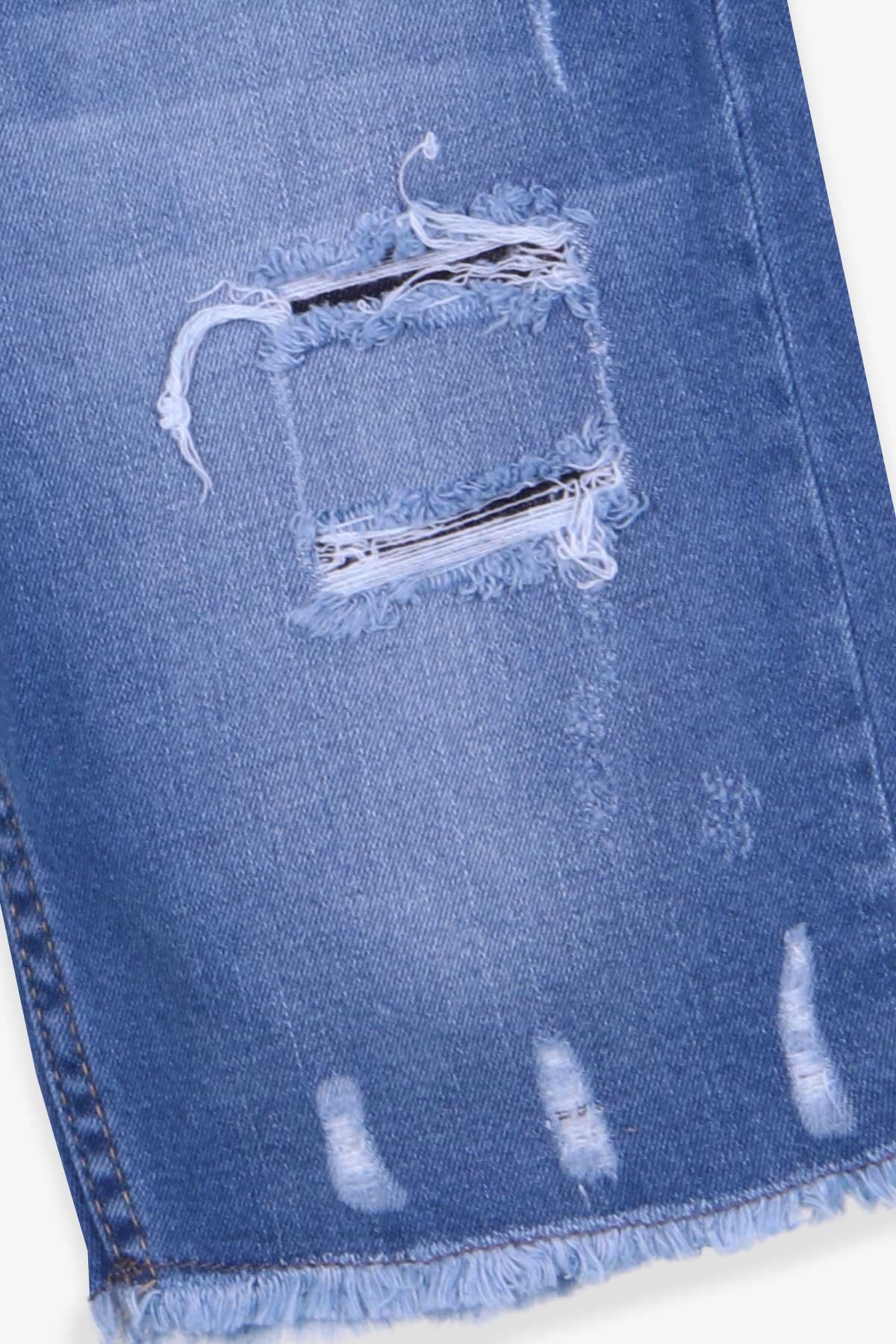 Breeze Kiz Çocuk Kot Kapri Yirtik Detayli Mavi (10 Yaş)