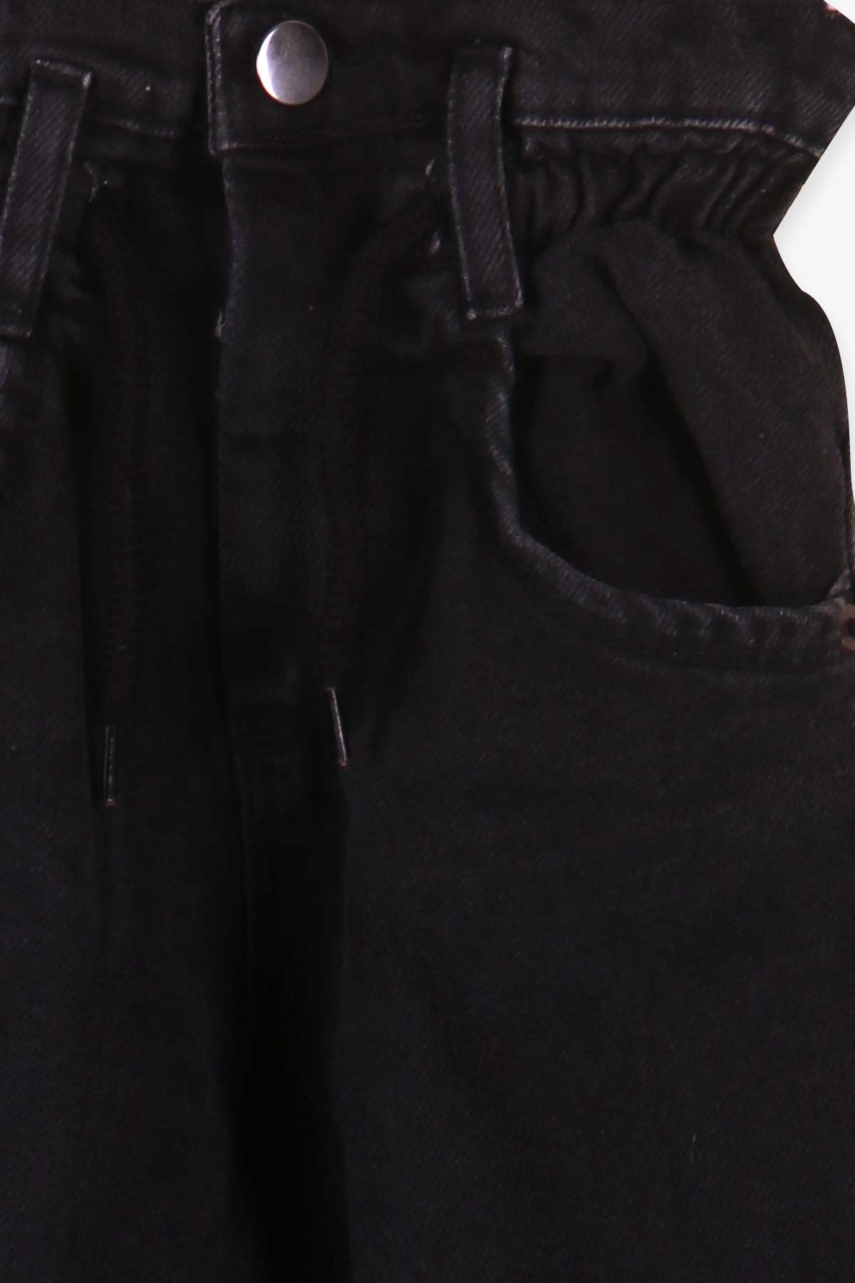 Breeze Kız Çocuk Kot Pantolon Beli Lastikli Bağcıklı Siyah (6-14 Yaş)