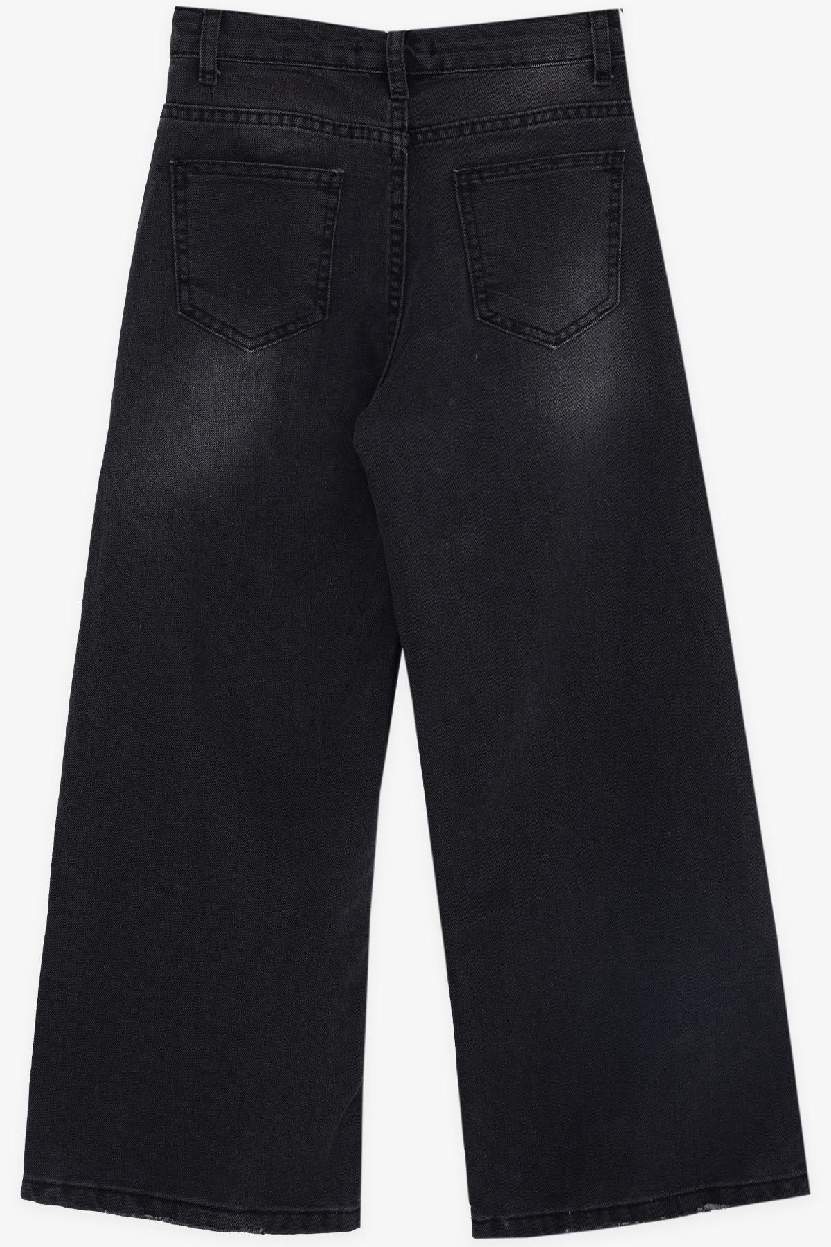 Breeze Kız Çocuk Kot Pantolon Geniş Paça Cepli Siyah  (10-14 Yaş)