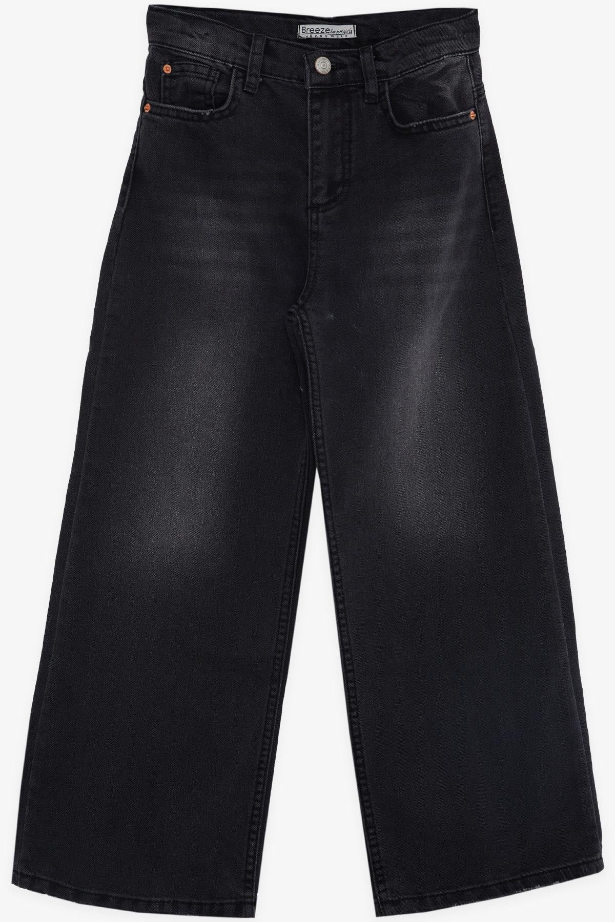 Breeze Kız Çocuk Kot Pantolon Geniş Paça Cepli Siyah  (10-14 Yaş)