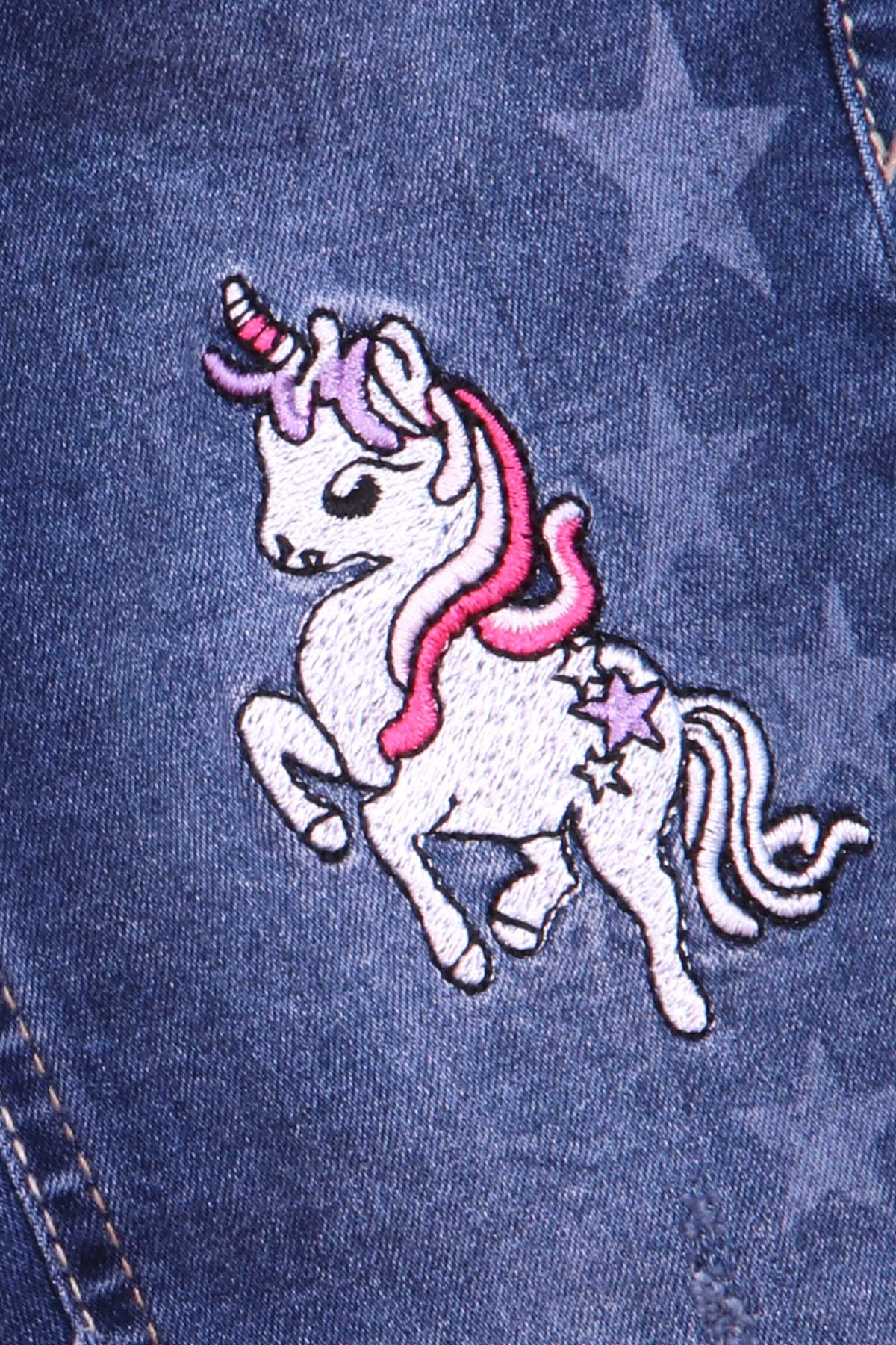 Breeze Kız Çocuk Kot Pantolon Nakışlı Unicorn Mavi (2-6 Yaş)