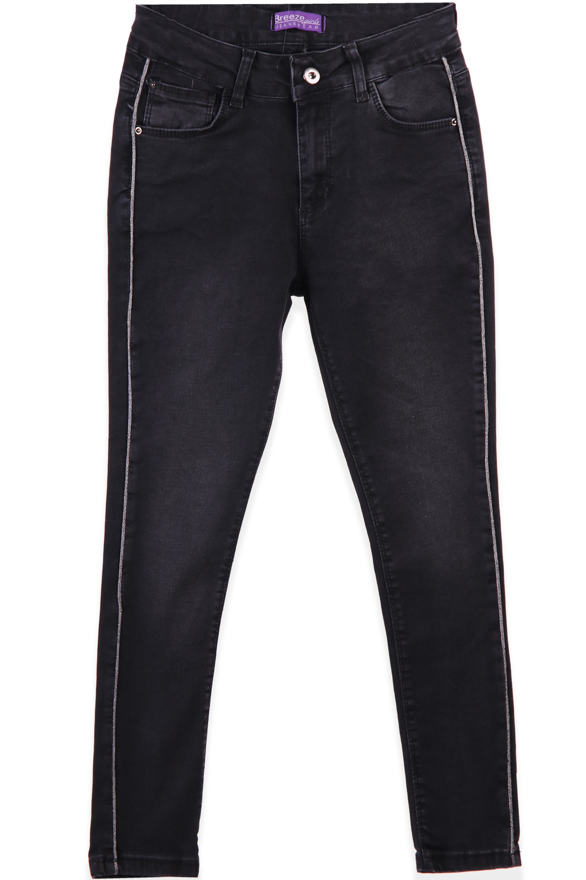BREEZE Kız Çocuk Kot Pantolon Şeritli Siyah (8-14 Yaş)