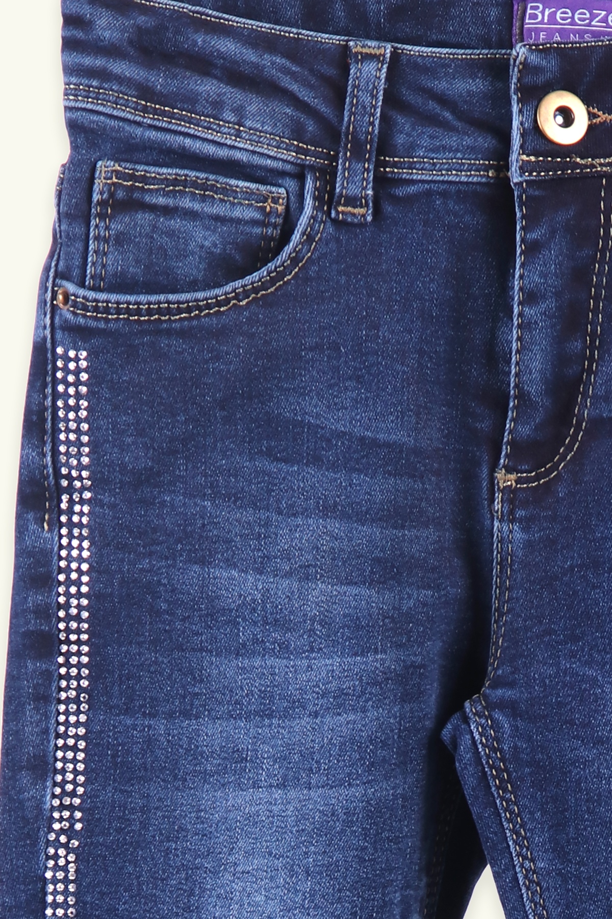 Breeze Kız Çocuk Kot Pantolon Taş Baskılı Mavi (8-14 Yaş)