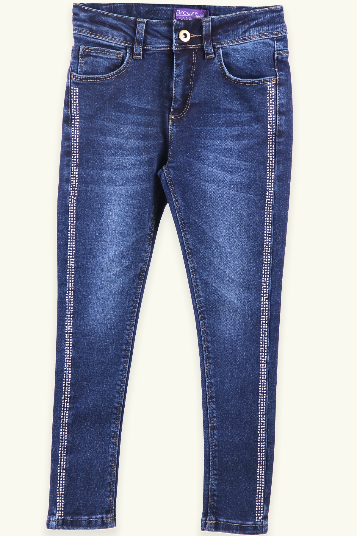 Breeze Kız Çocuk Kot Pantolon Taş Baskılı Mavi (8-14 Yaş)