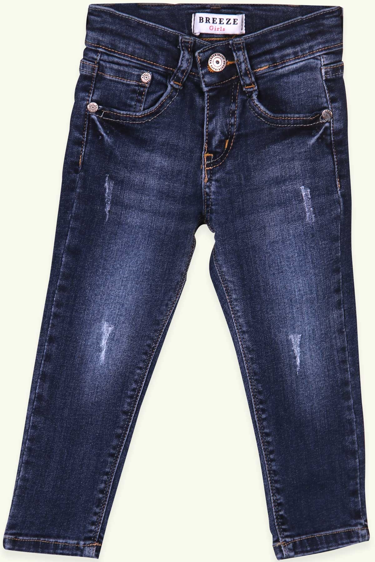 Breeze Kız Çocuk Kot Pantolon Taşlanmış Koyu Mavi (1.5-5 Yaş)