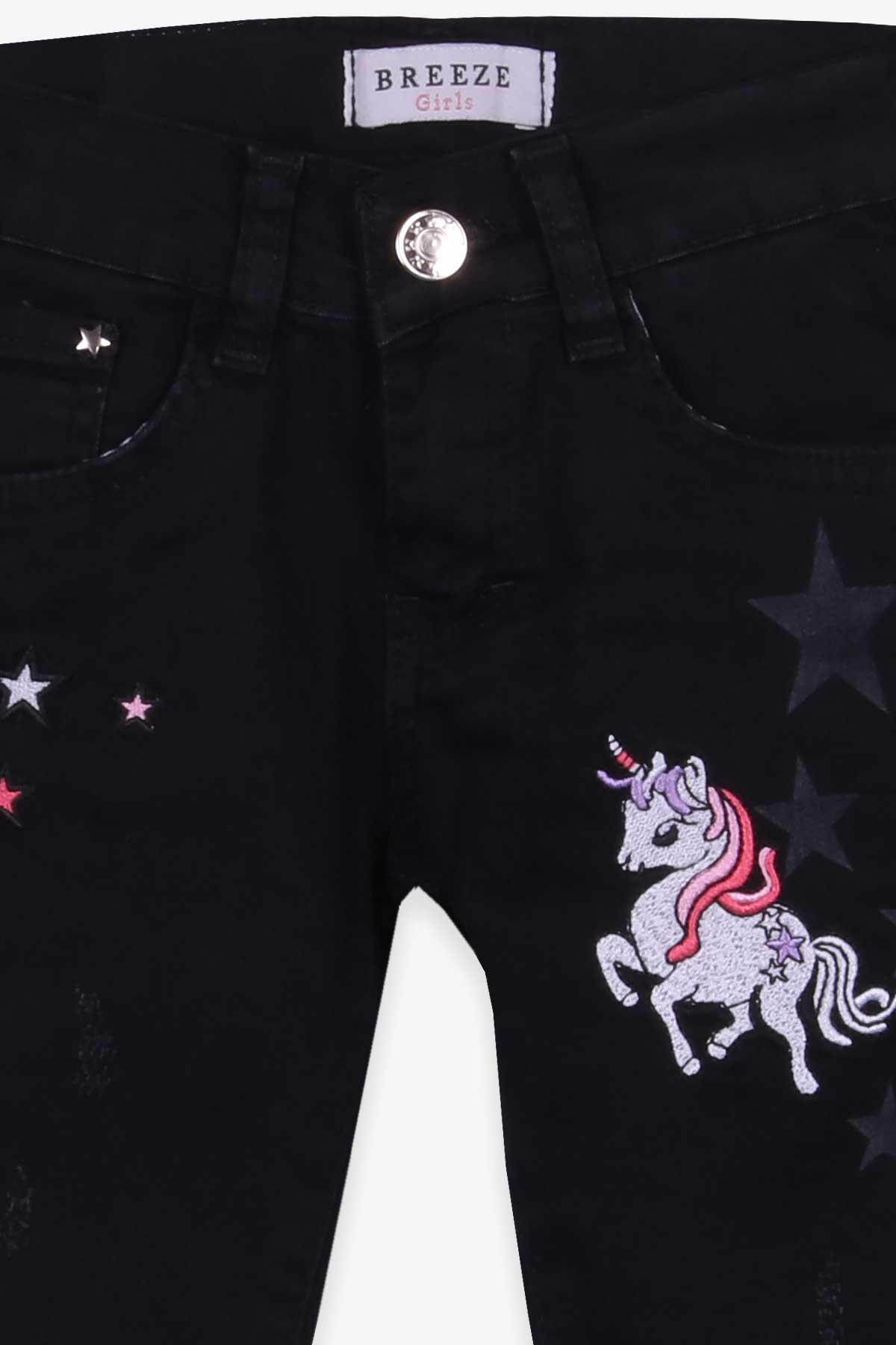 Breeze Kız Çocuk Kot Pantolon Unicorn Siyah (2-6 Yaş)
