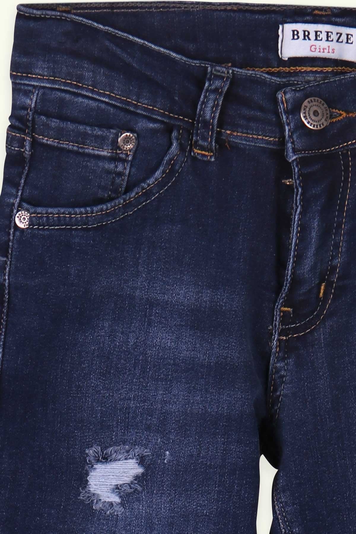 Breeze Kız Çocuk Kot Pantolon Yırtık Yamalı Koyu Mavi (8-14 Yaş)
