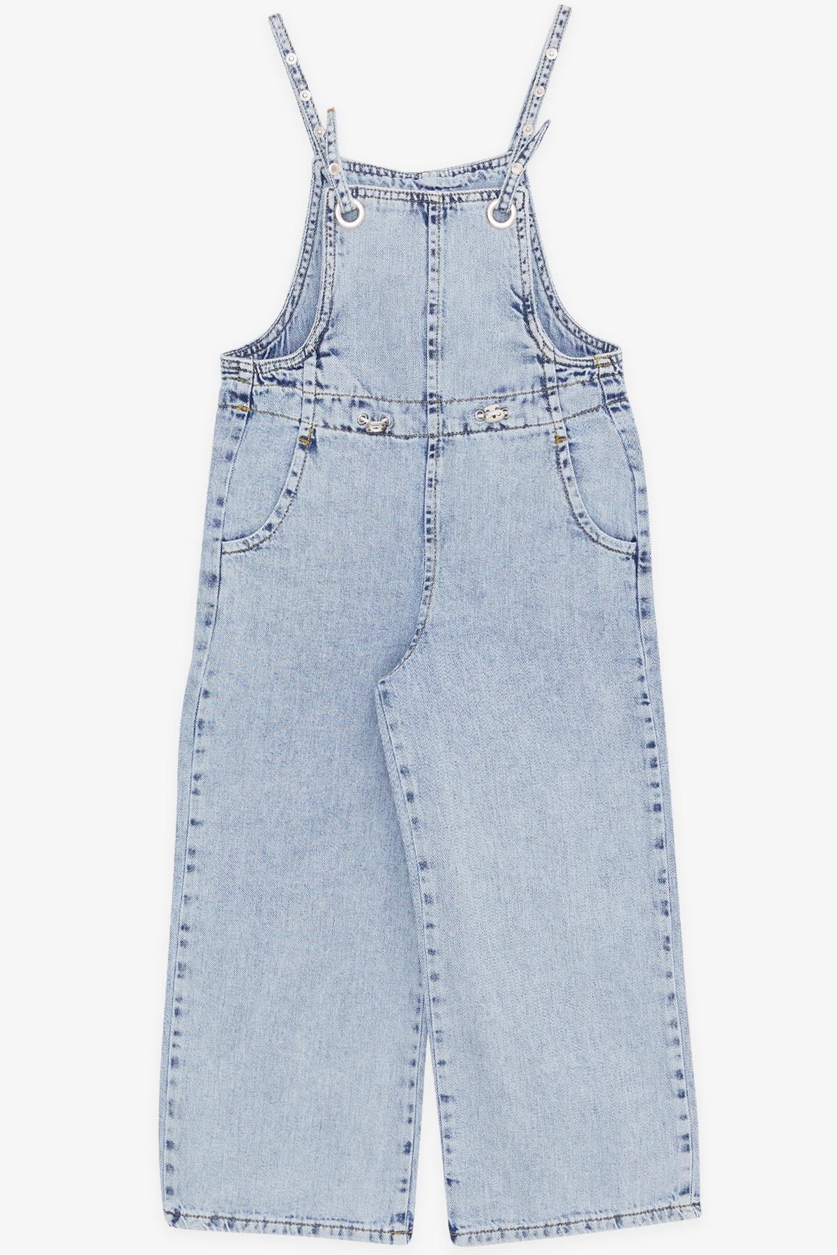 Breeze Kız Çocuk Kot Salopet Geniş Paça Çıtçıtlı Açık Mavi (8-14 Yaş)