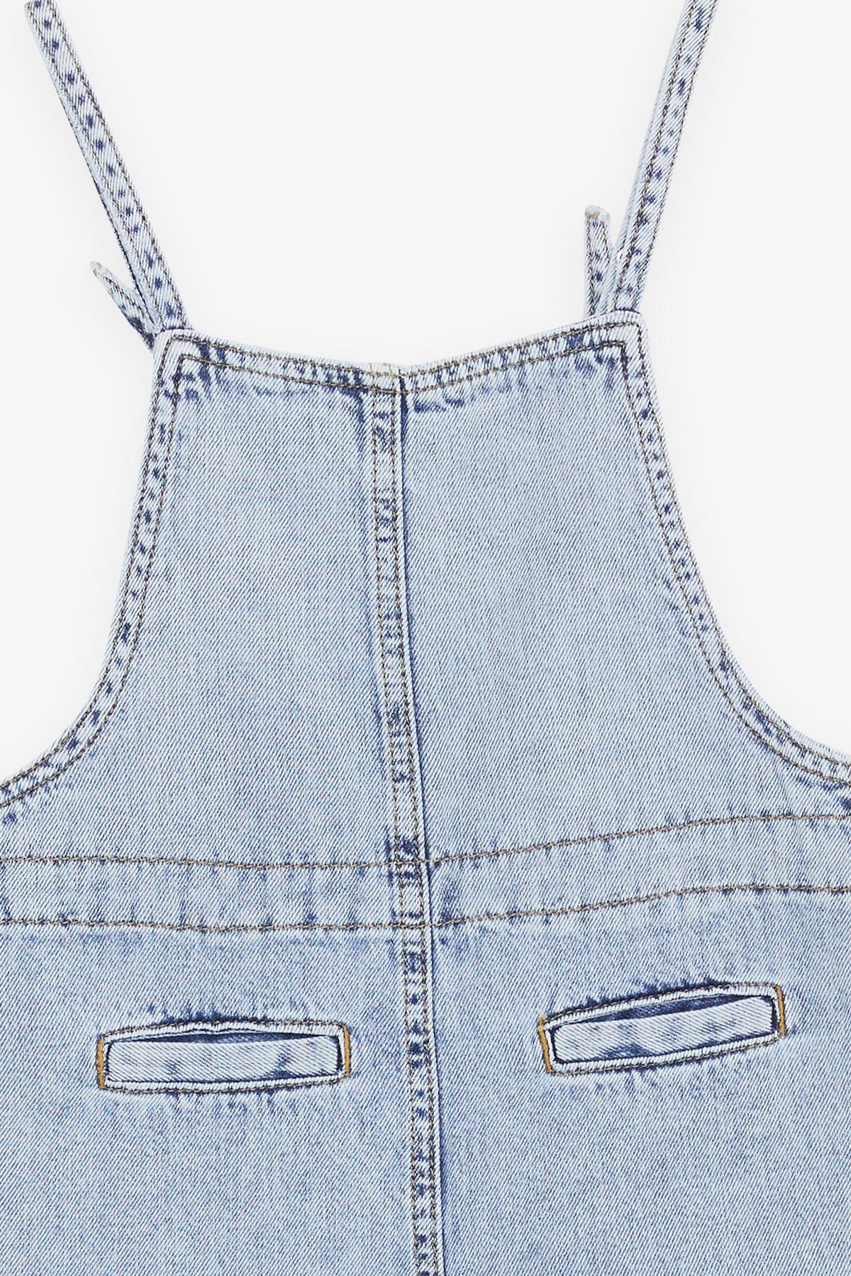 Breeze Kız Çocuk Kot Salopet Geniş Paça Çıtçıtlı Açık Mavi (8-14 Yaş)