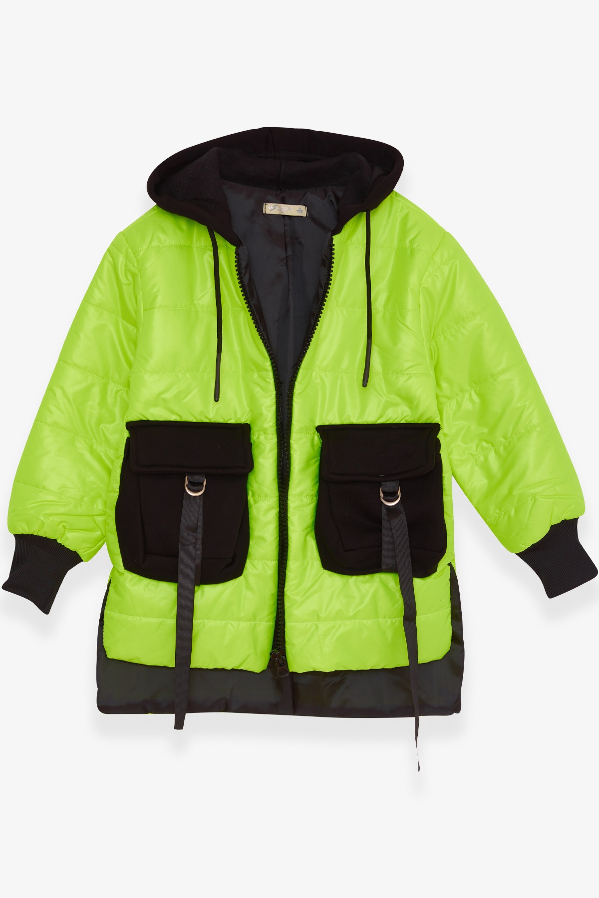 Breeze Kız Çocuk Mont Aksesuarlı Cepli Neon Sarı (8-12 Yaş)