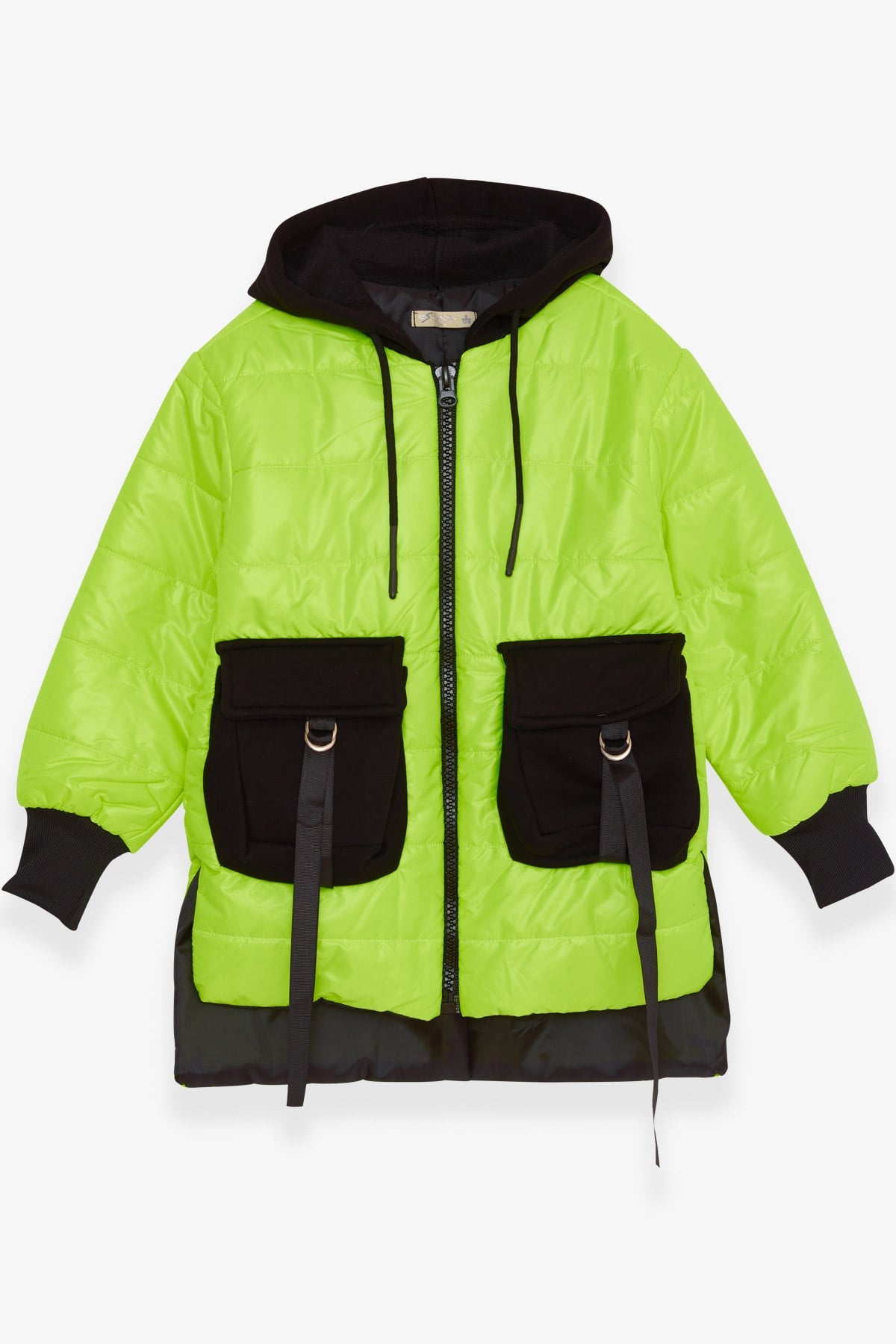 Breeze Kız Çocuk Mont Aksesuarlı Cepli Neon Sarı (8-12 Yaş)