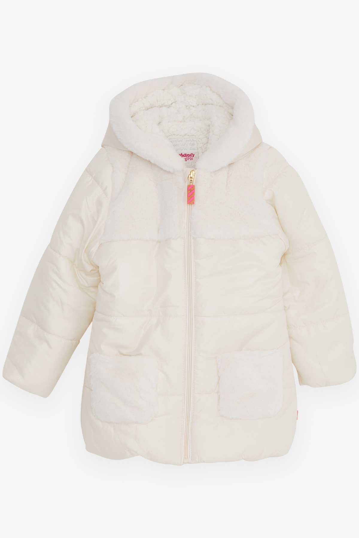 Breeze Kız Çocuk Mont Cebi Kapüşonu Kürklü Ekru (2-5 Yaş)