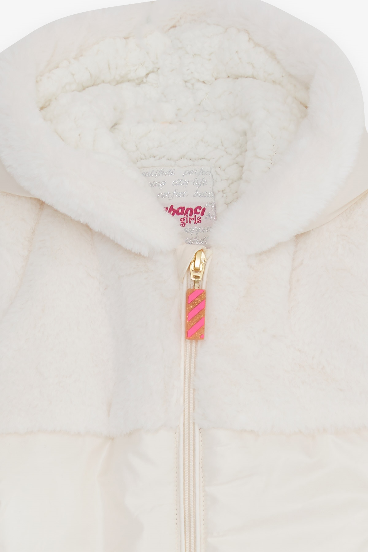 Breeze Kız Çocuk Mont Cebi Kapüşonu Kürklü Ekru (2-5 Yaş)