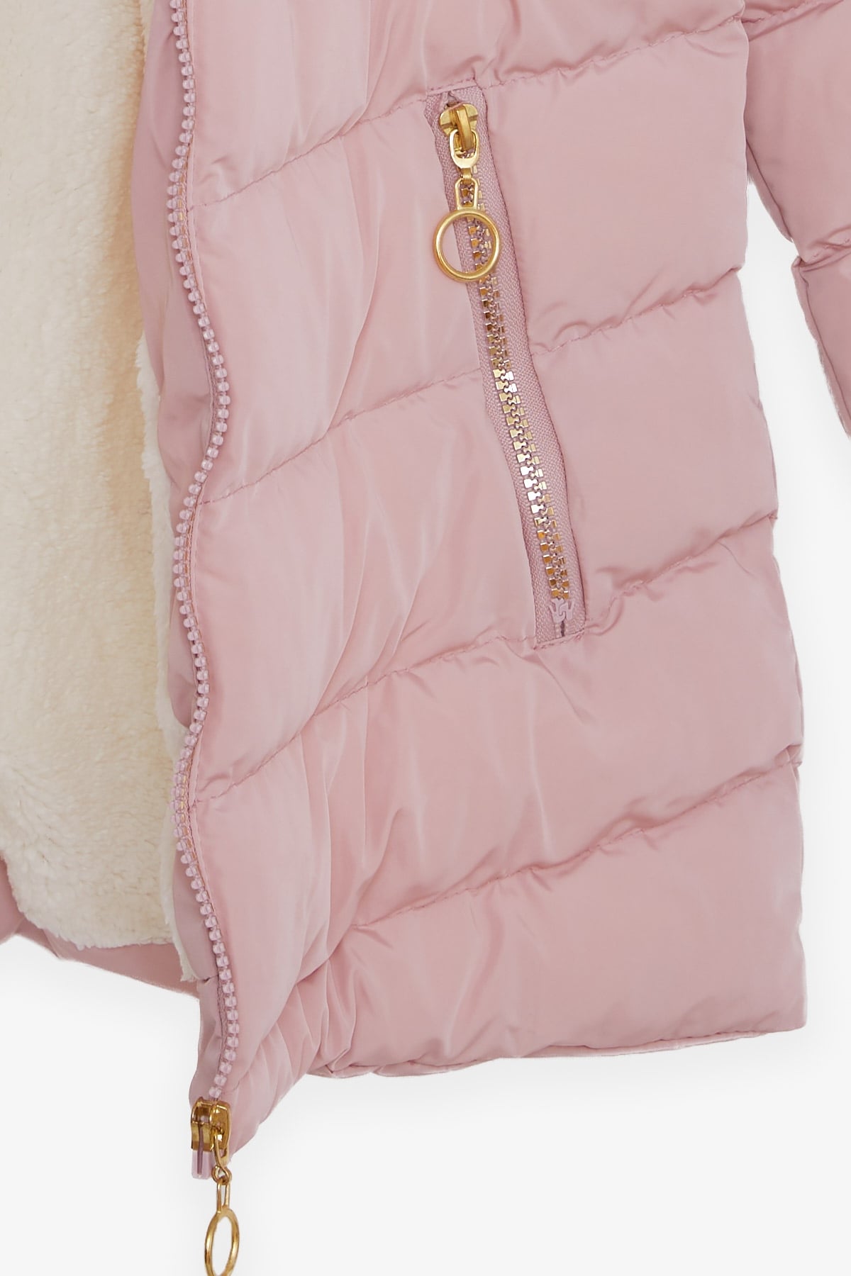 Breeze Kız Çocuk Mont Kürklü Fermuarlı Pudra (7-10 Yaş)
