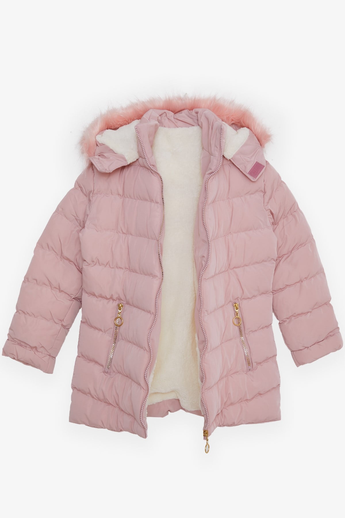 Breeze Kız Çocuk Mont Kürklü Fermuarlı Pudra (7-10 Yaş)
