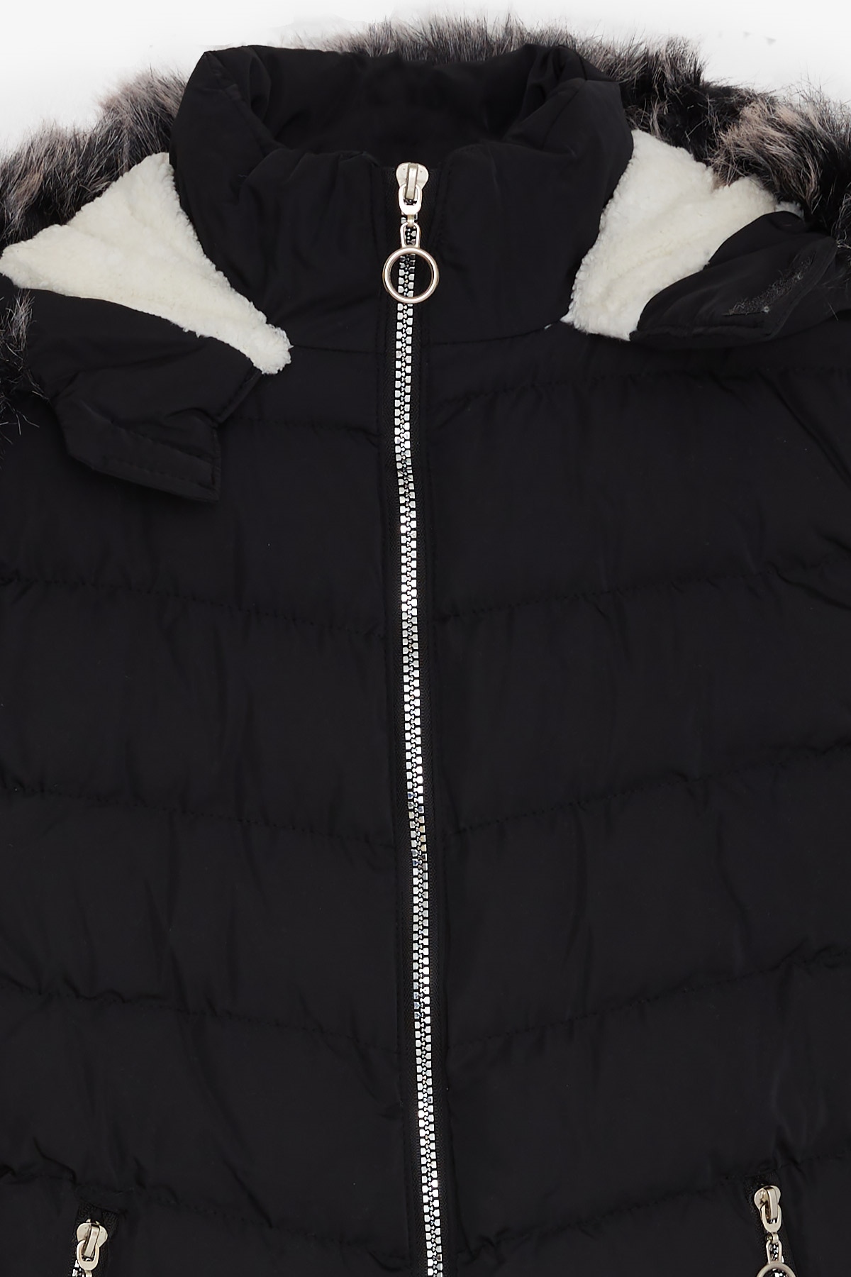 Breeze Kız Çocuk Mont Kürklü Fermuarlı Siyah (7-10 Yaş)