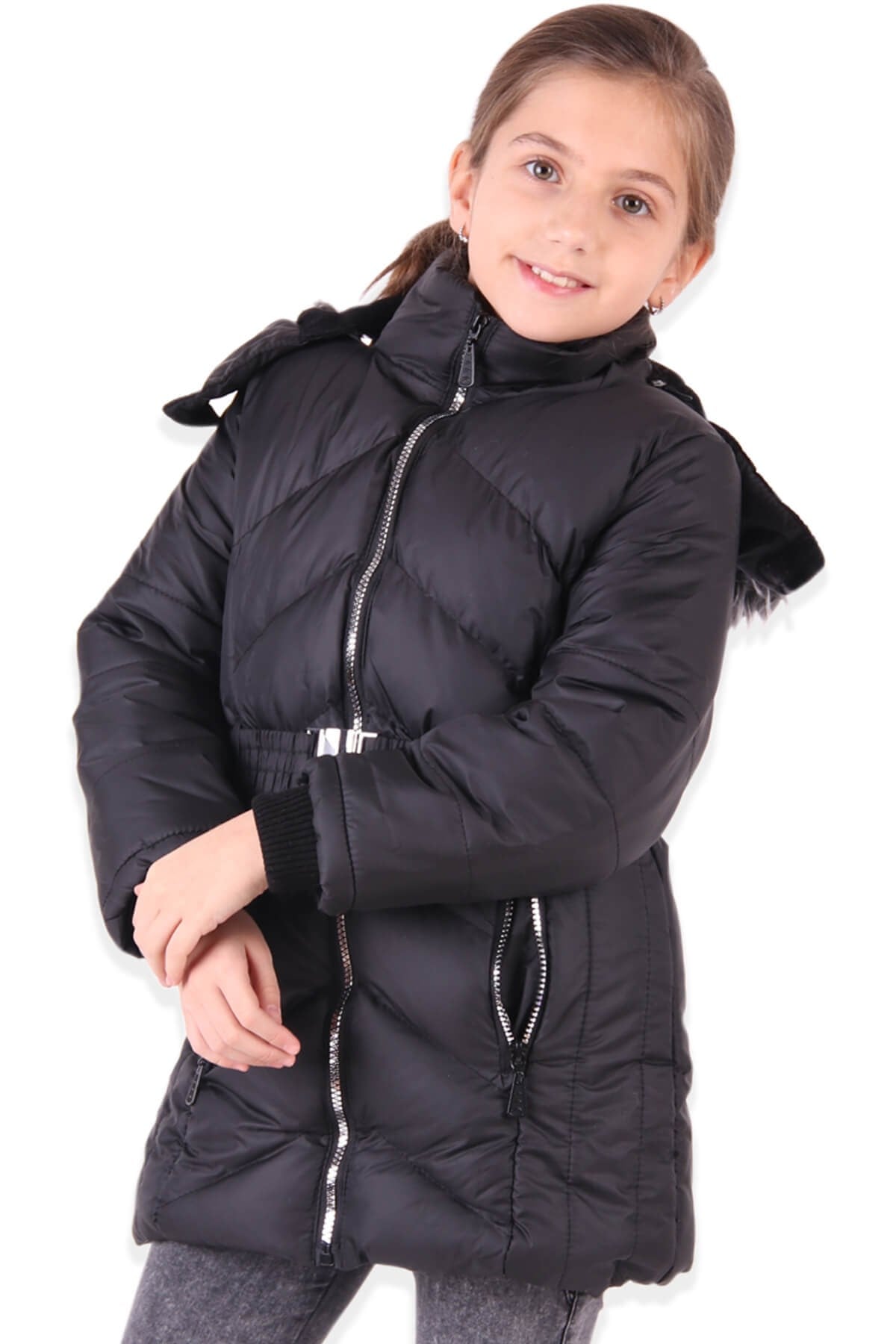 BREEZE Kız Çocuk Mont Kürklü Siyah (11-14 Yaş)