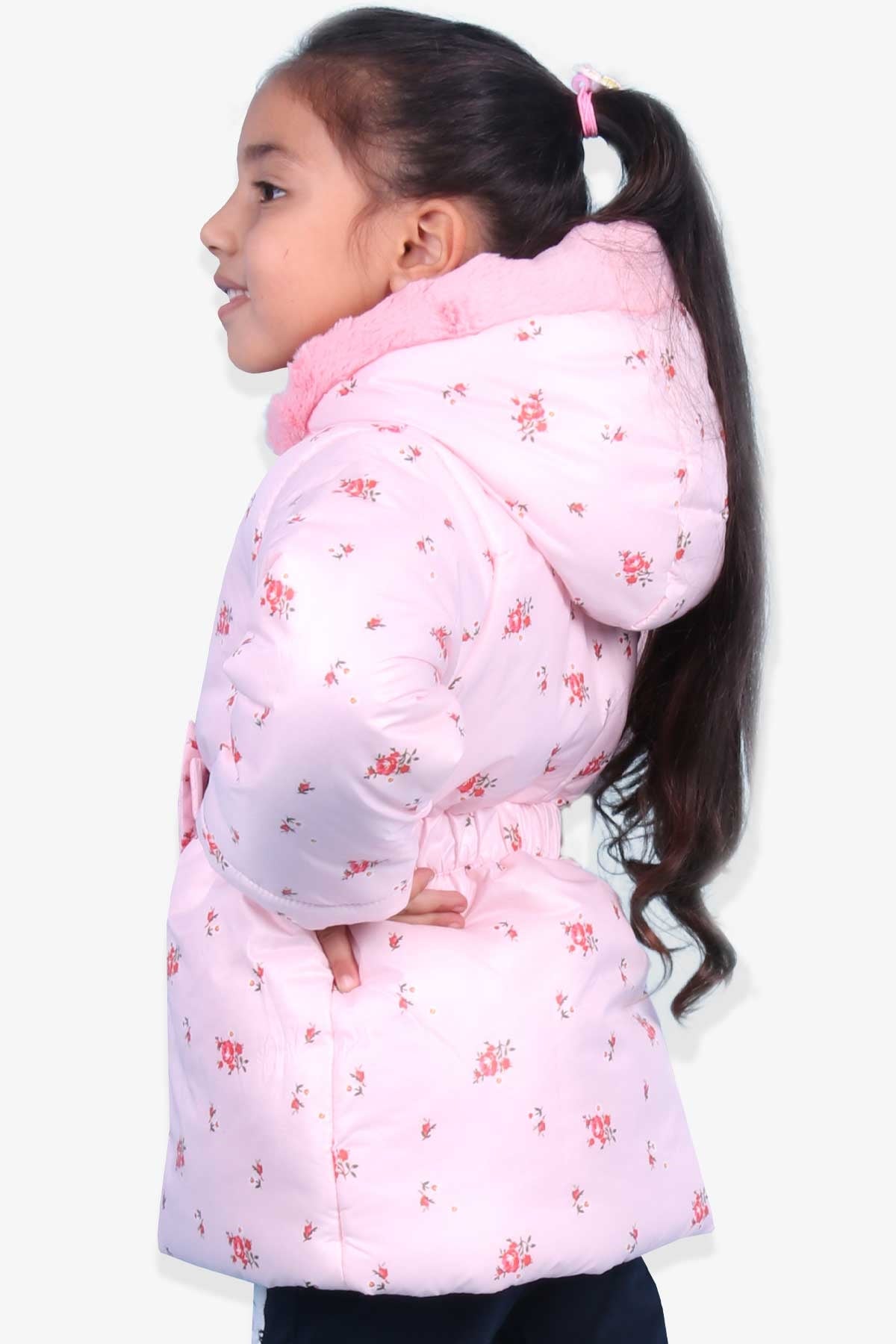 Breeze Kız Çocuk Mont Peluşlu Çiçek Desenli Pudra (1-4 Yaş)