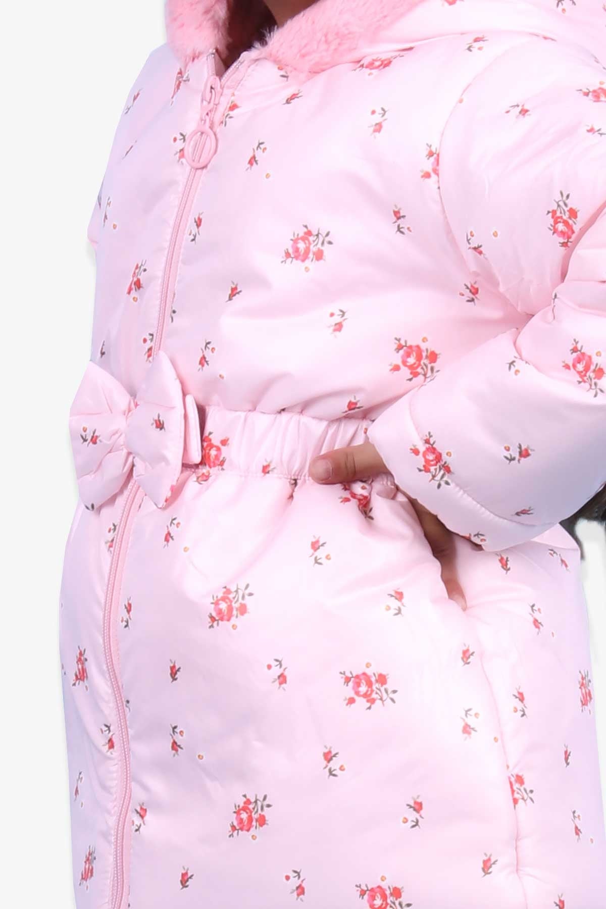 Breeze Kız Çocuk Mont Peluşlu Çiçek Desenli Pudra (1-4 Yaş)