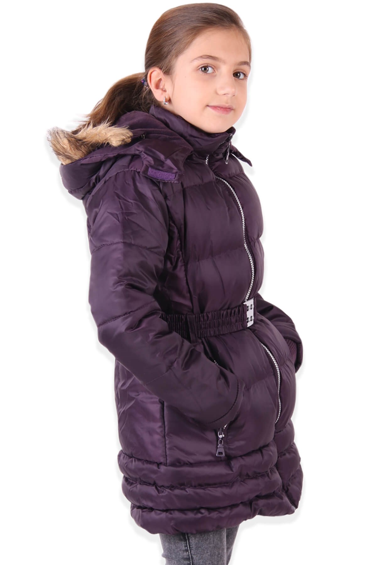 BREEZE Kız Çocuk Mont Peluşlu Mürdüm (3-10 Yaş)