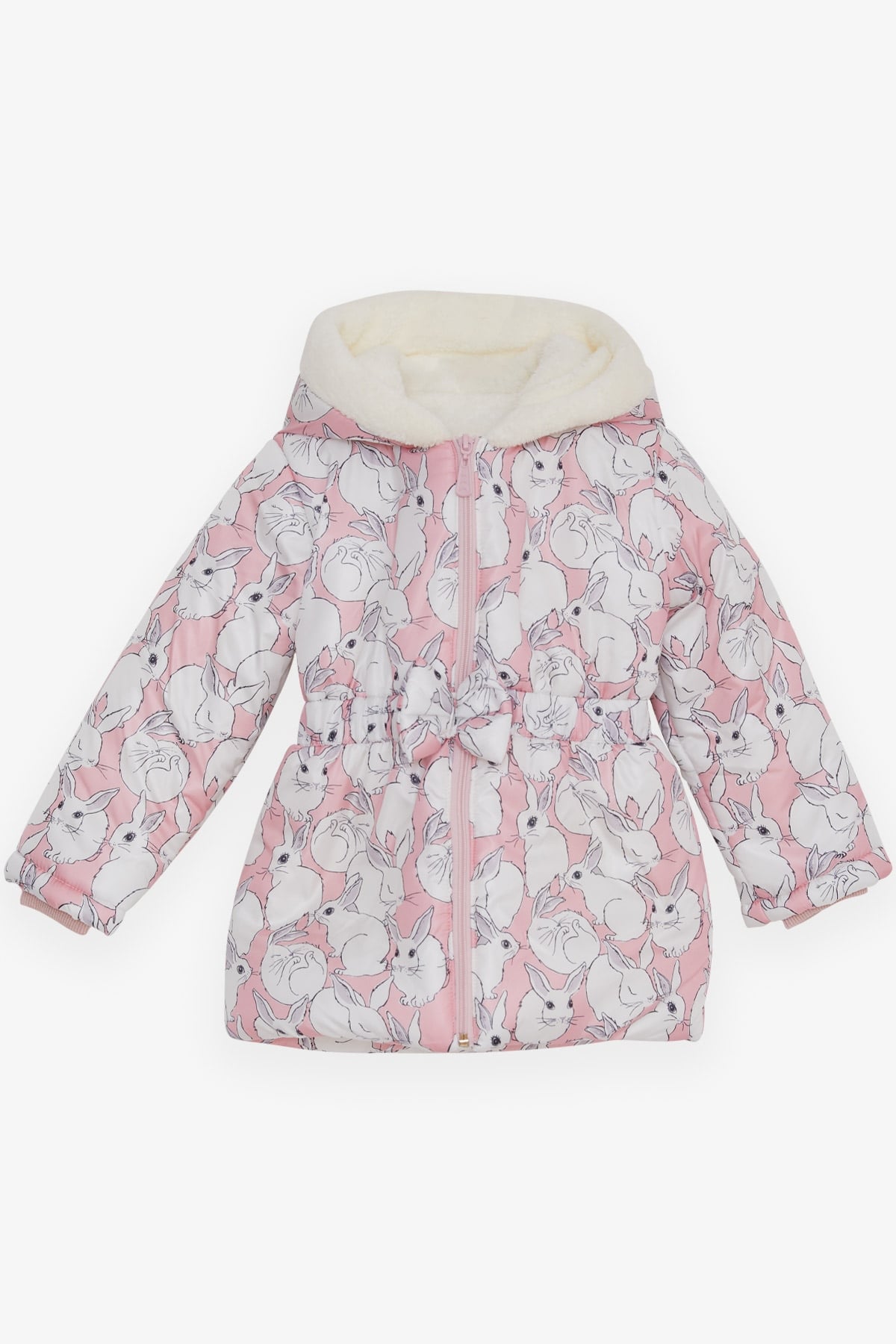Breeze Kız Çocuk Mont Peluşlu Tavşan Desenli Pembe (1-4 Yaş)