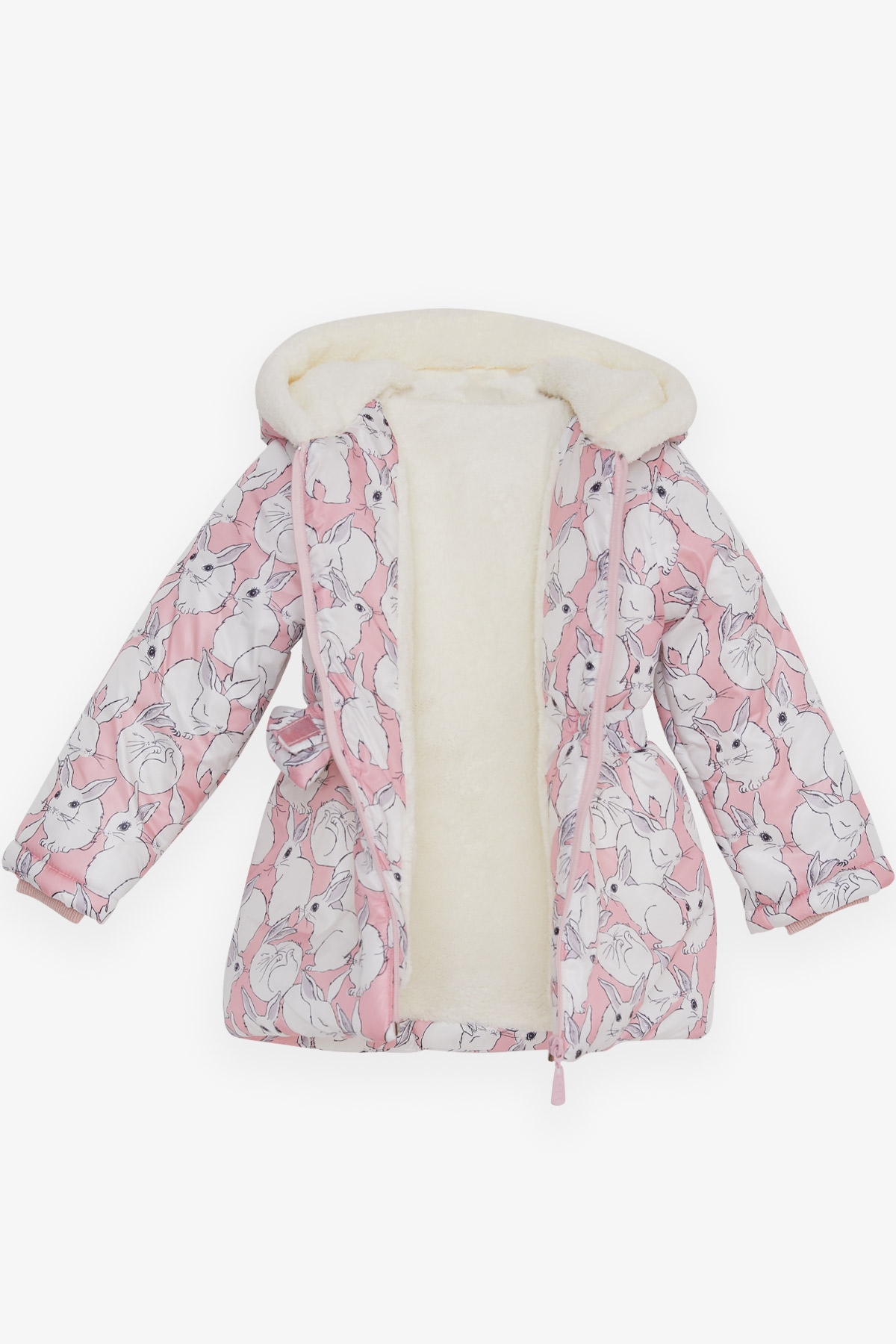 Breeze Kız Çocuk Mont Peluşlu Tavşan Desenli Pembe (1-4 Yaş)