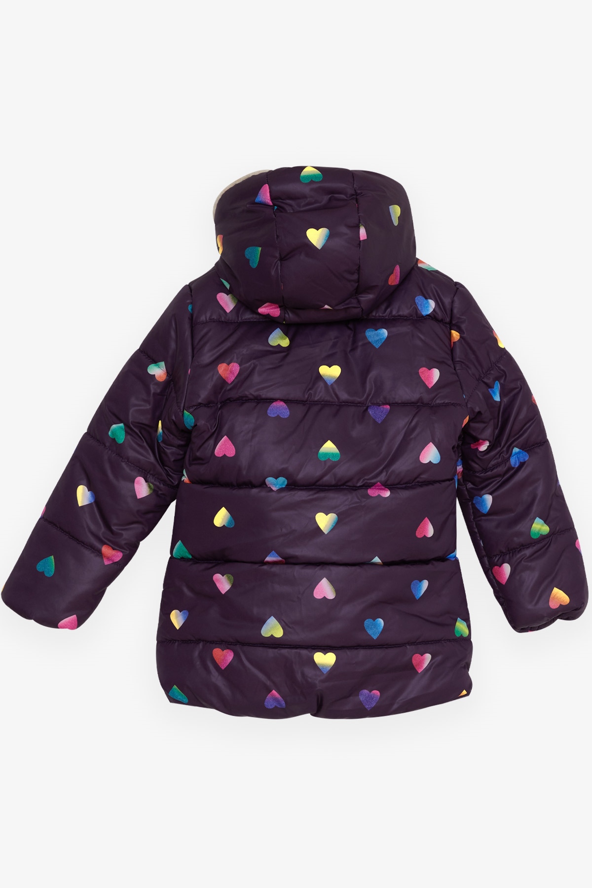 Breeze Kız Çocuk Mont Renkli Kalp Desenli Mor (2-5 Yaş)