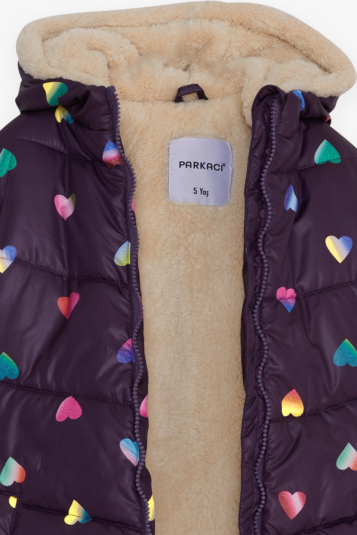 Breeze Kız Çocuk Mont Renkli Kalp Desenli Mor (2-5 Yaş)